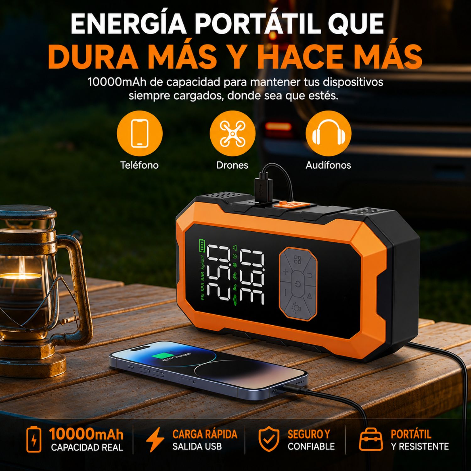 BOOSTER ARRANCADOR PARA AUTO 1500A CON INFLADOR DIGITAL 150 PSI Y POWER BANK 10000MAH - 7