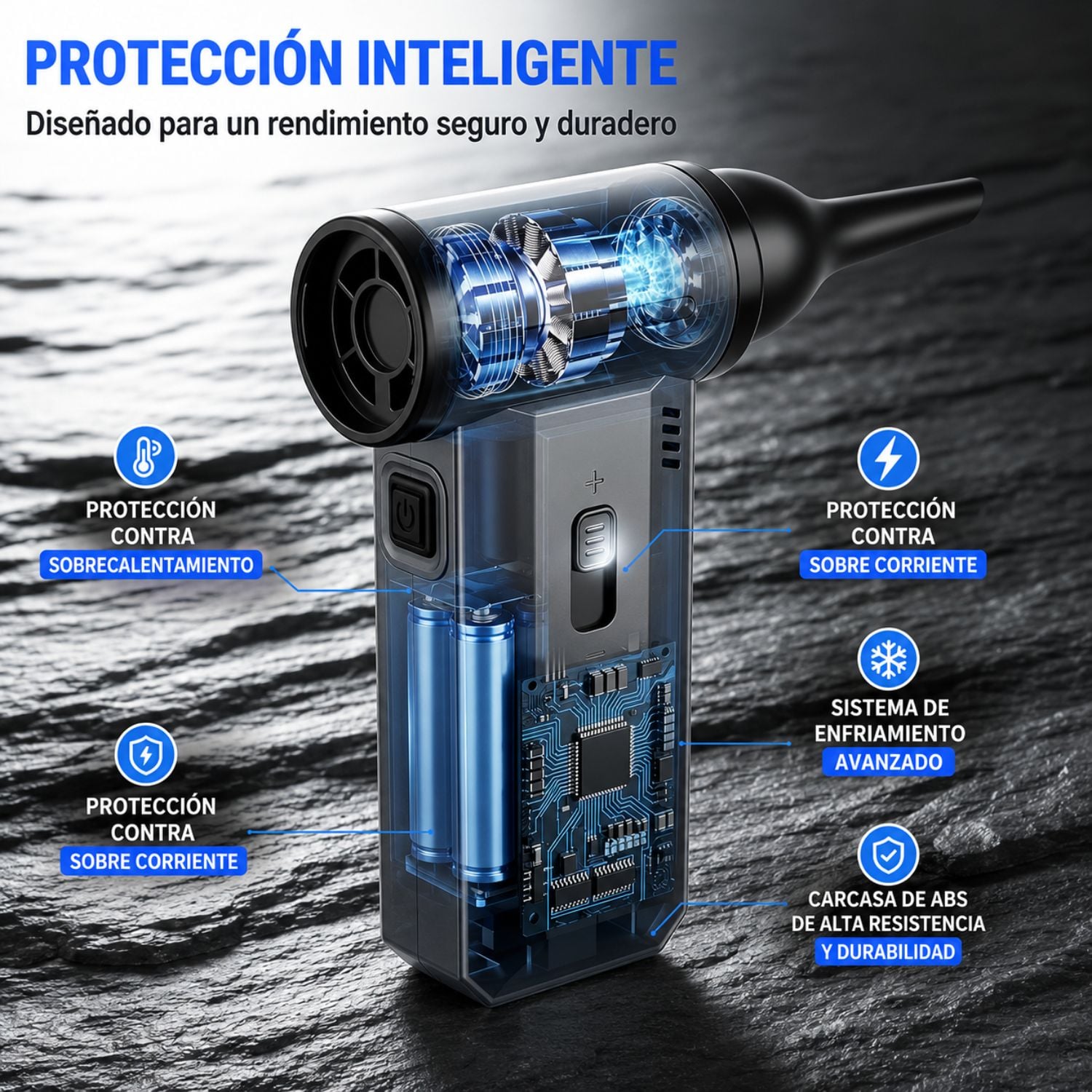SOPLADOR TURBO ELÉCTRICO 130000 RPM ASPIRADORA 2 EN 1 RECARGABLE USB-C 9000MAH - 4