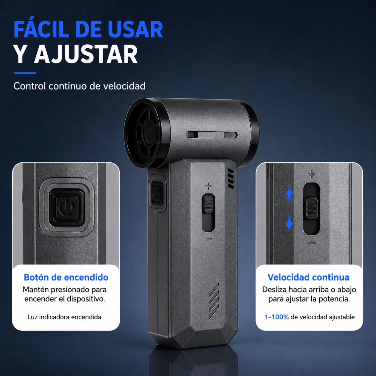 SOPLADOR TURBO ELÉCTRICO 130000 RPM ASPIRADORA 2 EN 1 RECARGABLE USB-C 9000MAH - 5