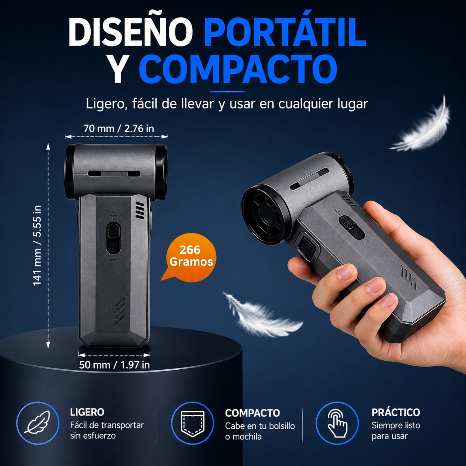 SOPLADOR TURBO ELÉCTRICO 130000 RPM ASPIRADORA 2 EN 1 RECARGABLE USB-C 9000MAH - 6