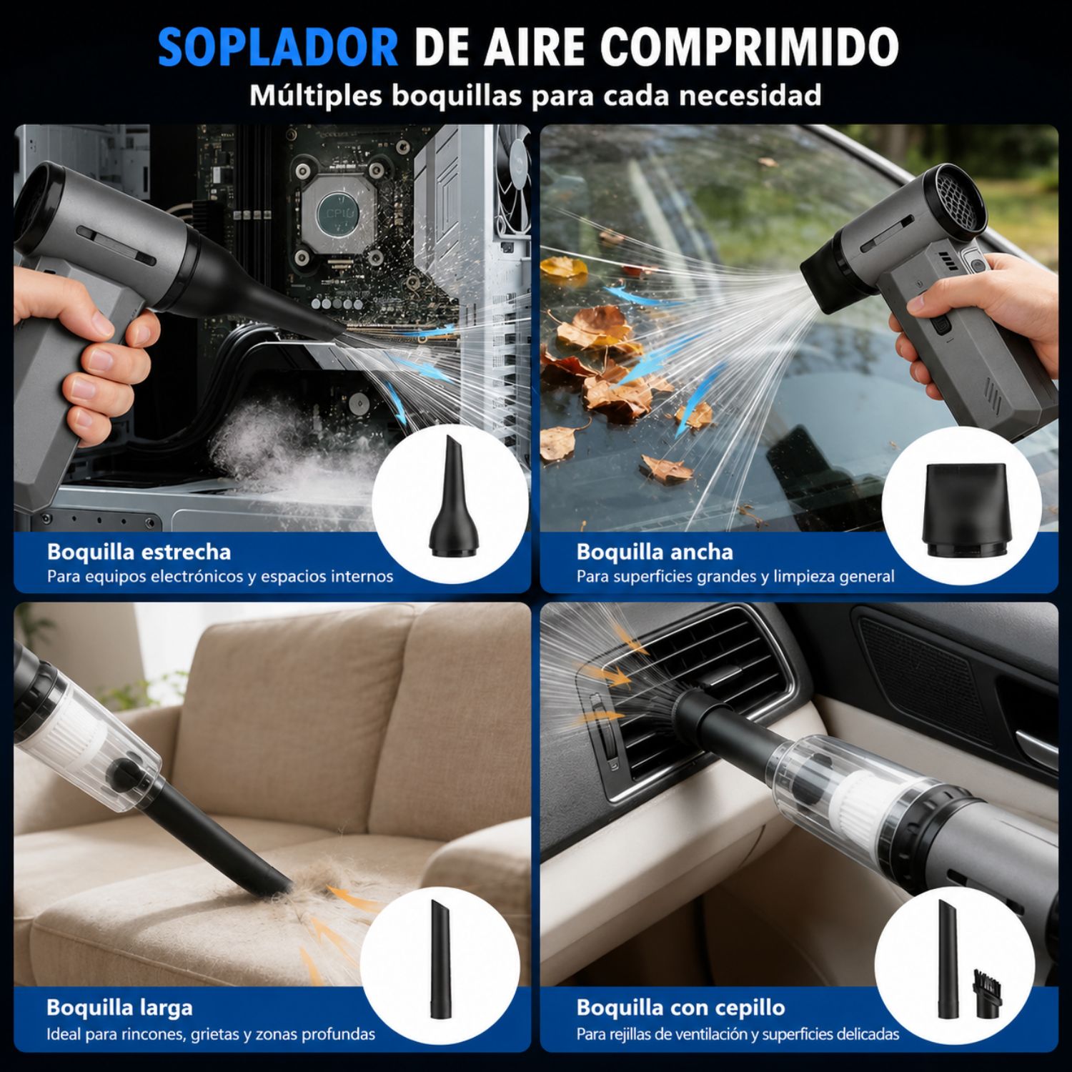 SOPLADOR TURBO ELÉCTRICO 130000 RPM ASPIRADORA 2 EN 1 RECARGABLE USB-C 9000MAH - 7