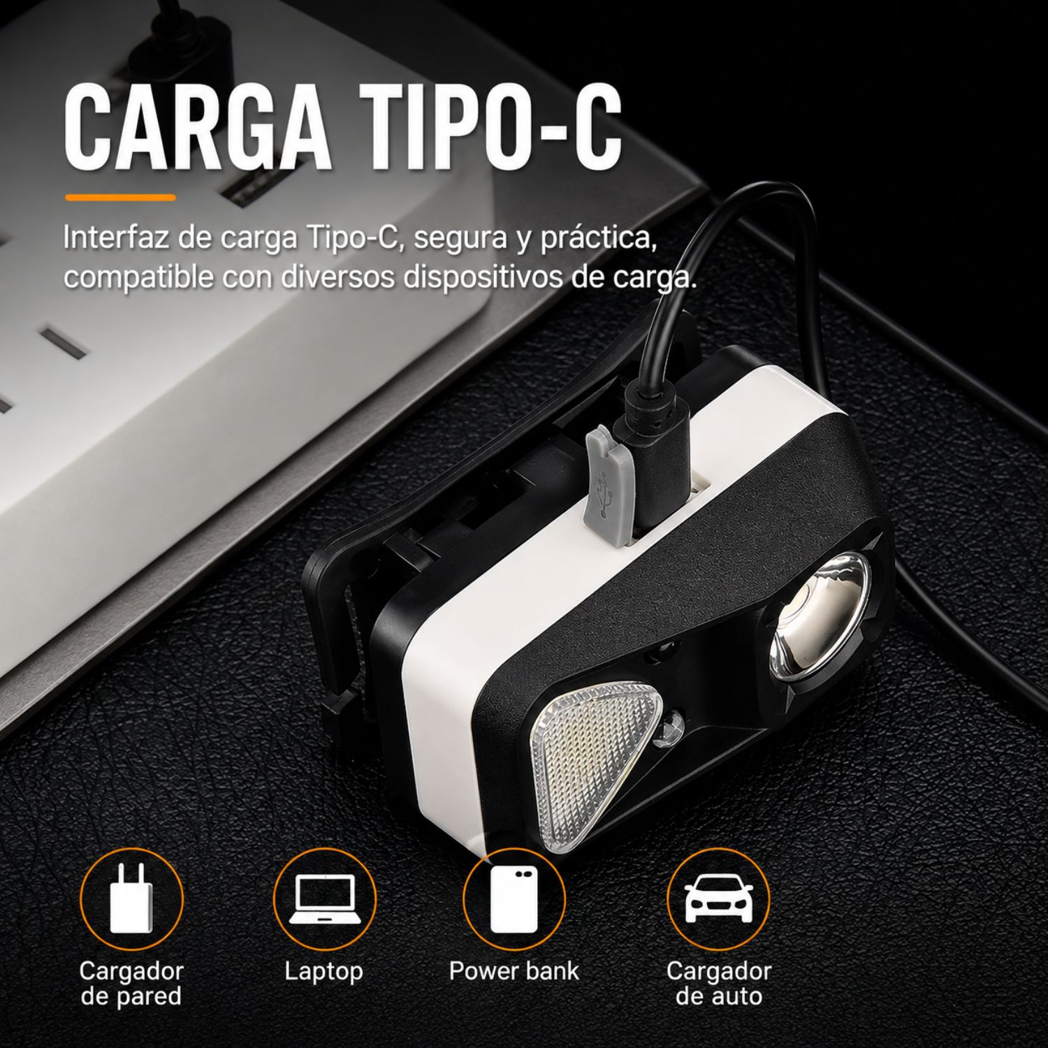 LINTERNA FRONTAL LED RECARGABLE CON SENSOR DE MOVIMIENTO USB TIPO-C 6 MODOS IPX4 - 6