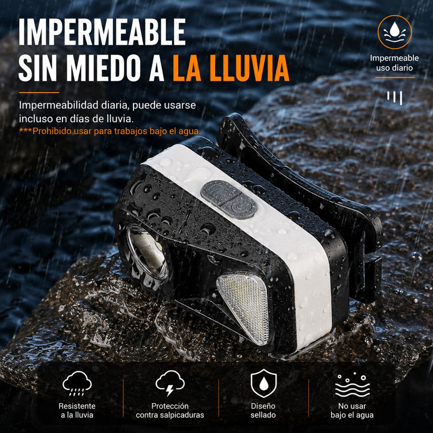 LINTERNA FRONTAL LED RECARGABLE CON SENSOR DE MOVIMIENTO USB TIPO-C 6 MODOS IPX4 - 8