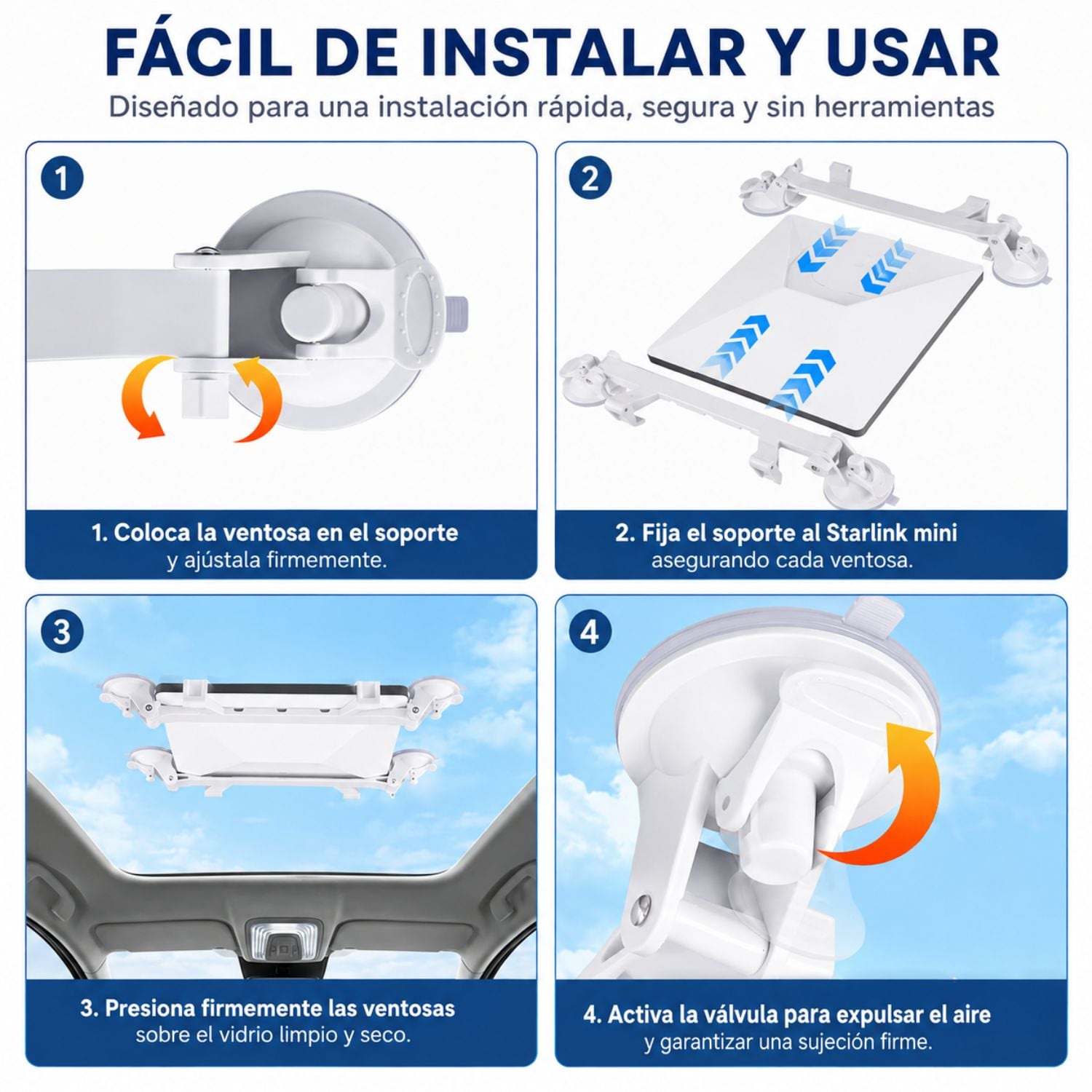 SOPORTE DE VENTOSA PARA STARLINK MINI CON 4 VENTOSAS PARA AUTO, RV, BARCO Y VENTANAS - 5