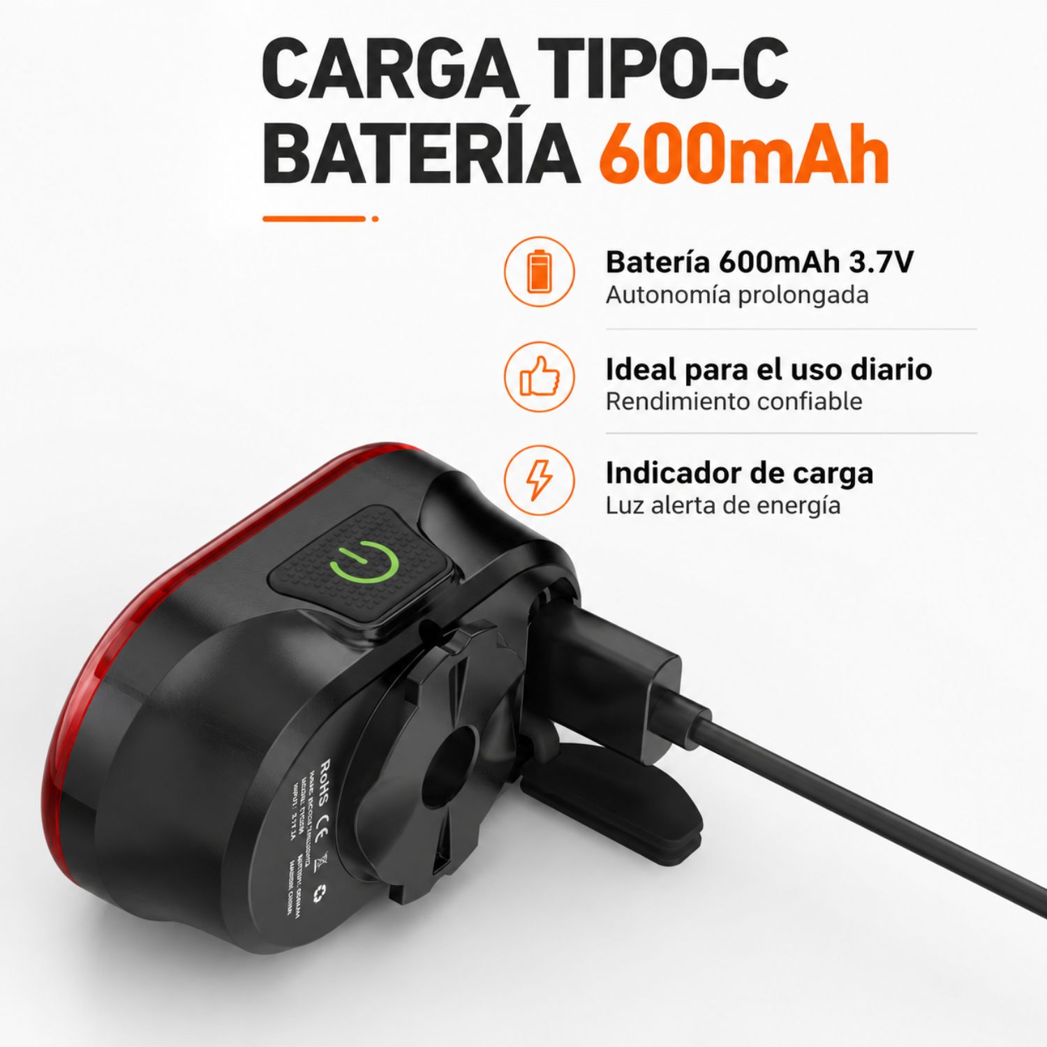 LUZ LED TRASERA PARA BICICLETA ALTA VISIBILIDAD CON SENSOR DE FRENO AUTOMÁTICO USB C - 4