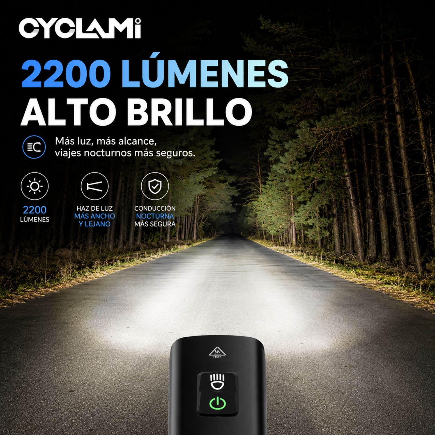 LINTERNA DELANTERA PARA BICICLETA 2200 LÚMENES RECARGABLE USB-C POWER BANK - 7
