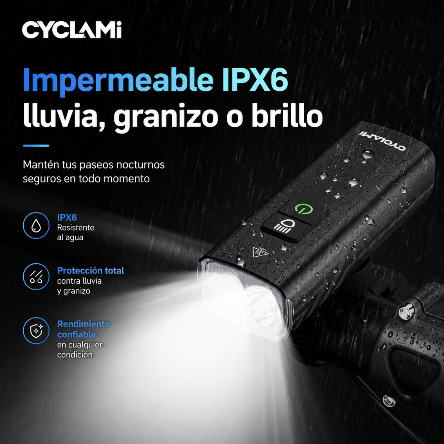 LINTERNA DELANTERA PARA BICICLETA 2200 LÚMENES RECARGABLE USB-C POWER BANK - 8