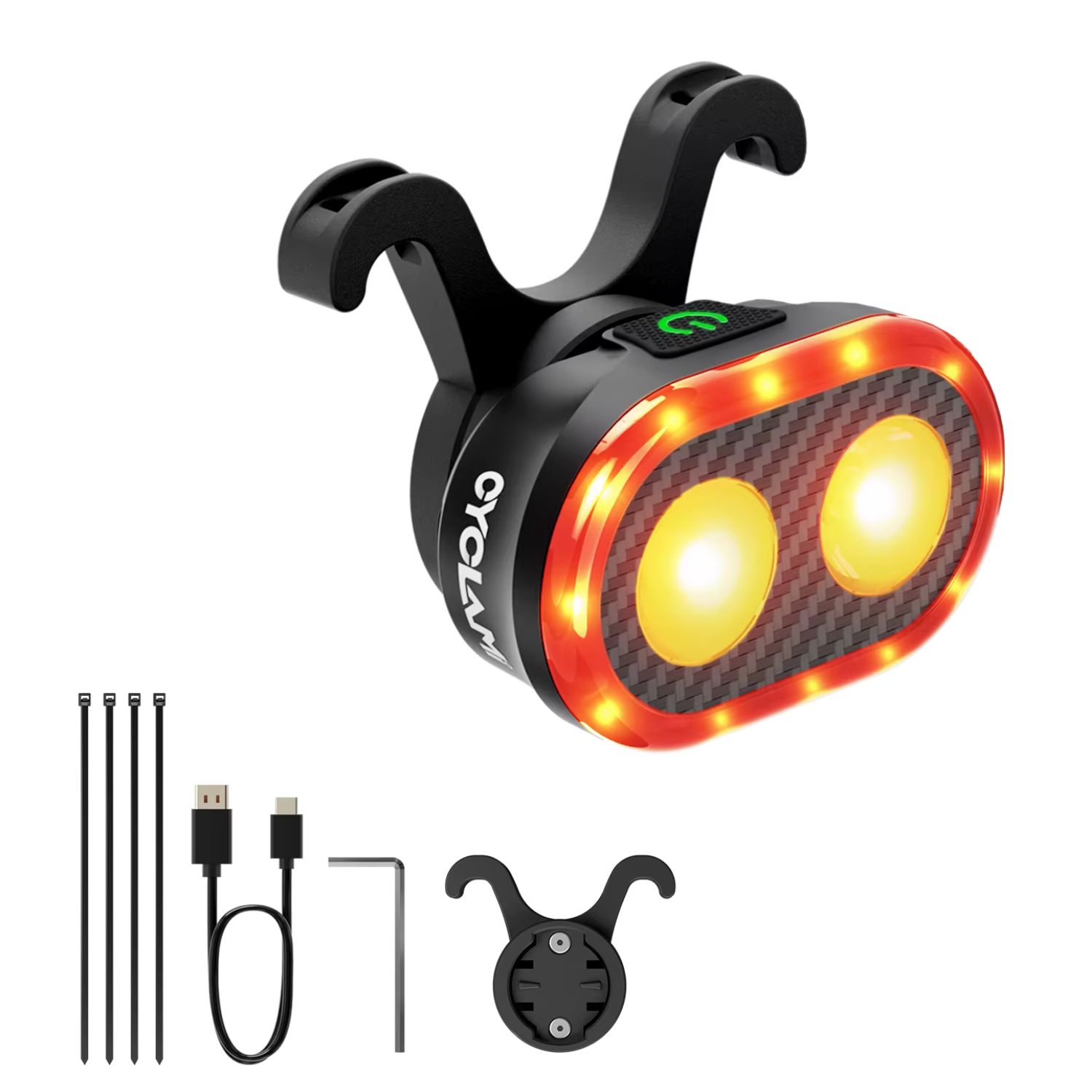 LUZ TRASERA PARA BICICLETA CON SENSOR INTELIGENTE DE FRENADO RECARGABLE USB TIPO C IPX6 - 1