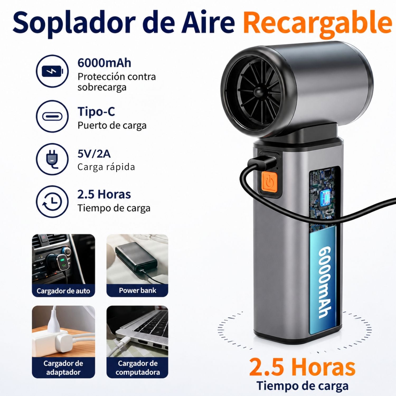 SOPLADOR DE AIRE ELÉCTRICO 130000 RPM PARA PC AUTO HOGAR JARDÍN - 2