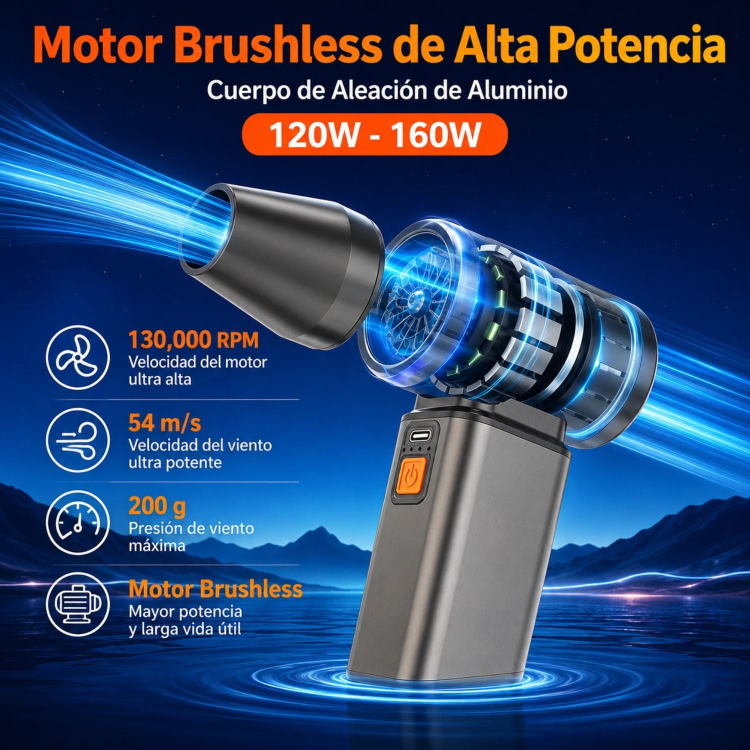 SOPLADOR DE AIRE ELÉCTRICO 130000 RPM PARA PC AUTO HOGAR JARDÍN - 4