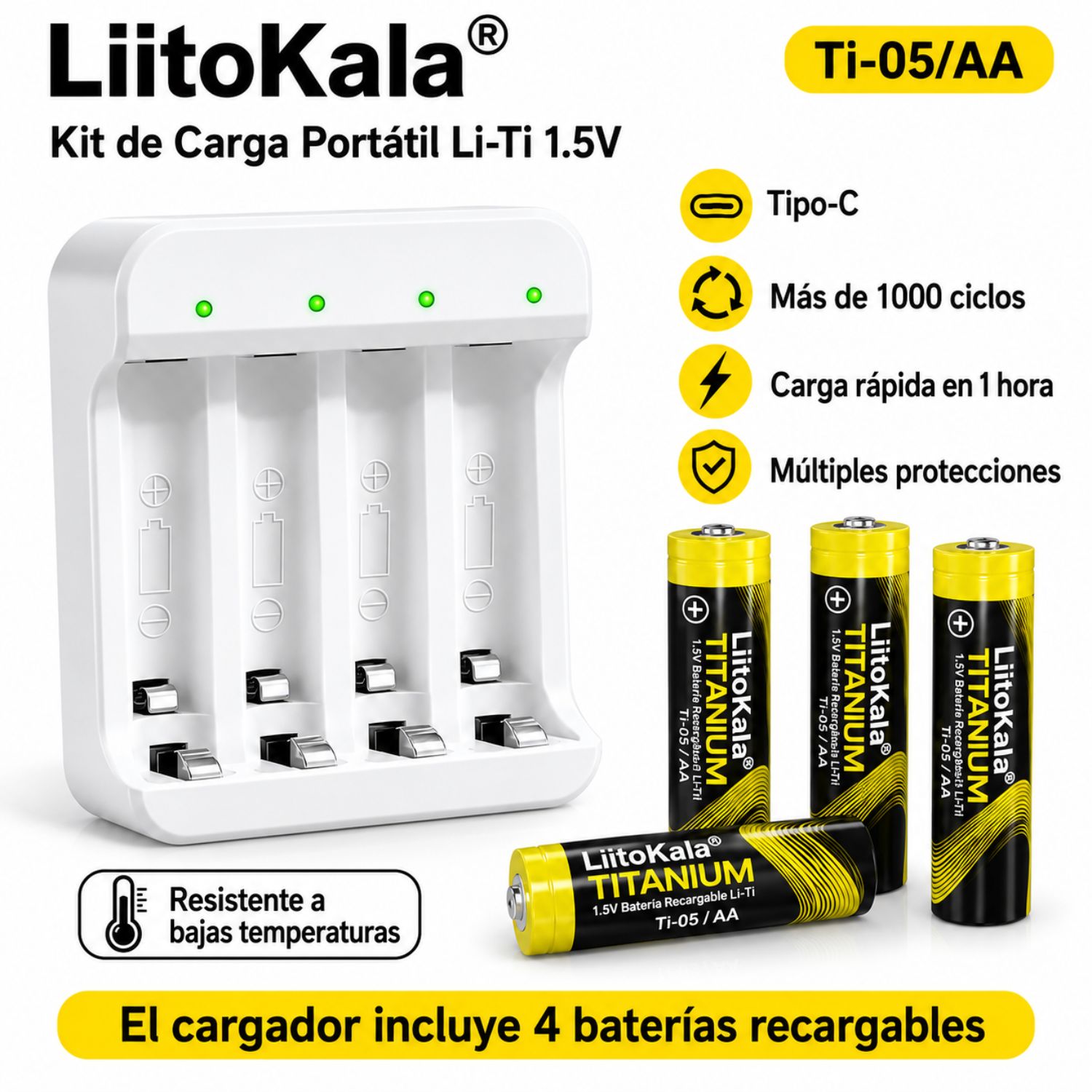 CARGADOR DE PILAS AA AAA USB-C CON 4 PILAS RECARGABLES AA 1.5V LIITOKALA CARGA INTELIGENTE - 2