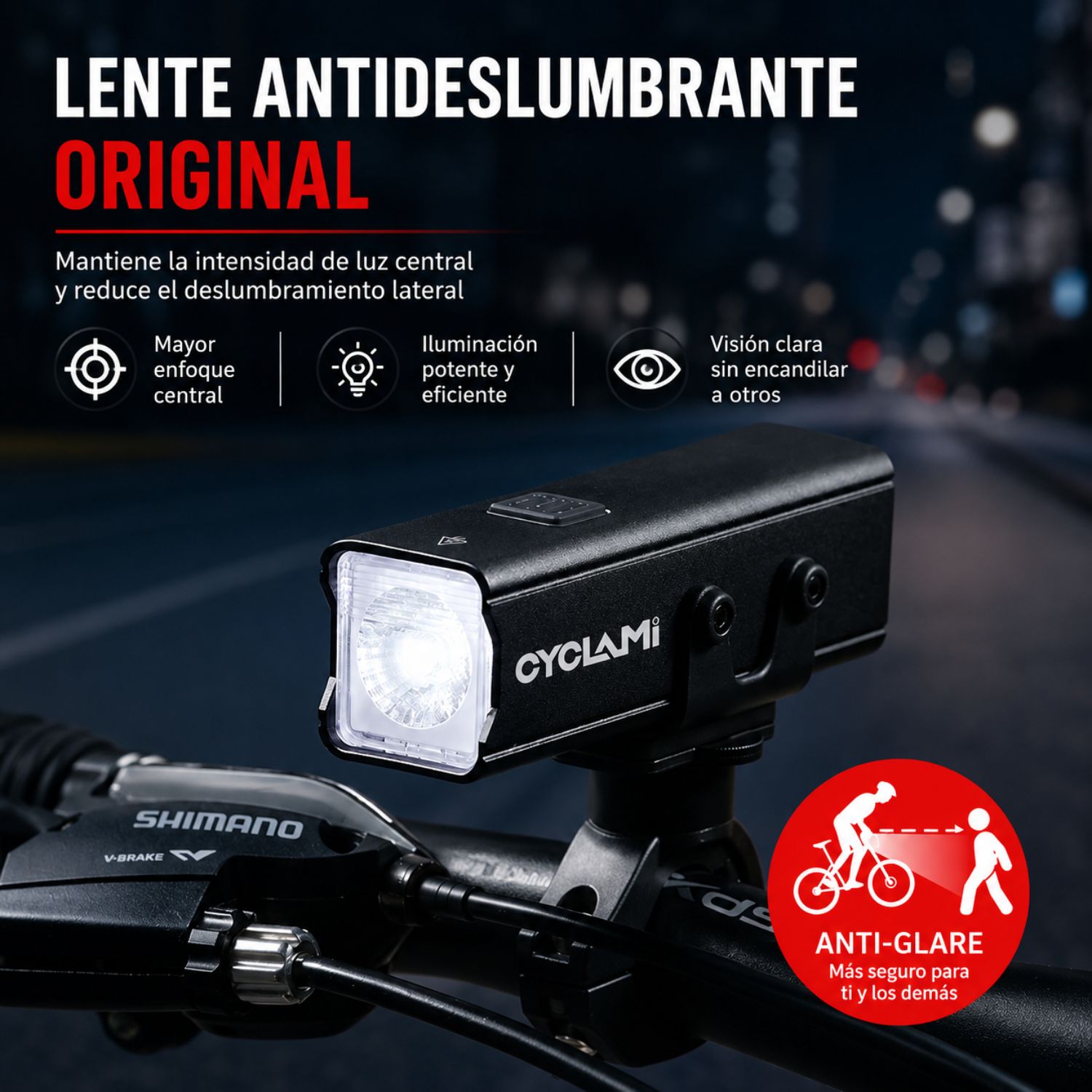 LUZ DELANTERA PARA BICICLETA LED RECARGABLE USB TIPO C 1000 LÚMENES IPX6 SOPORTE GIRATORIO 360° - 3