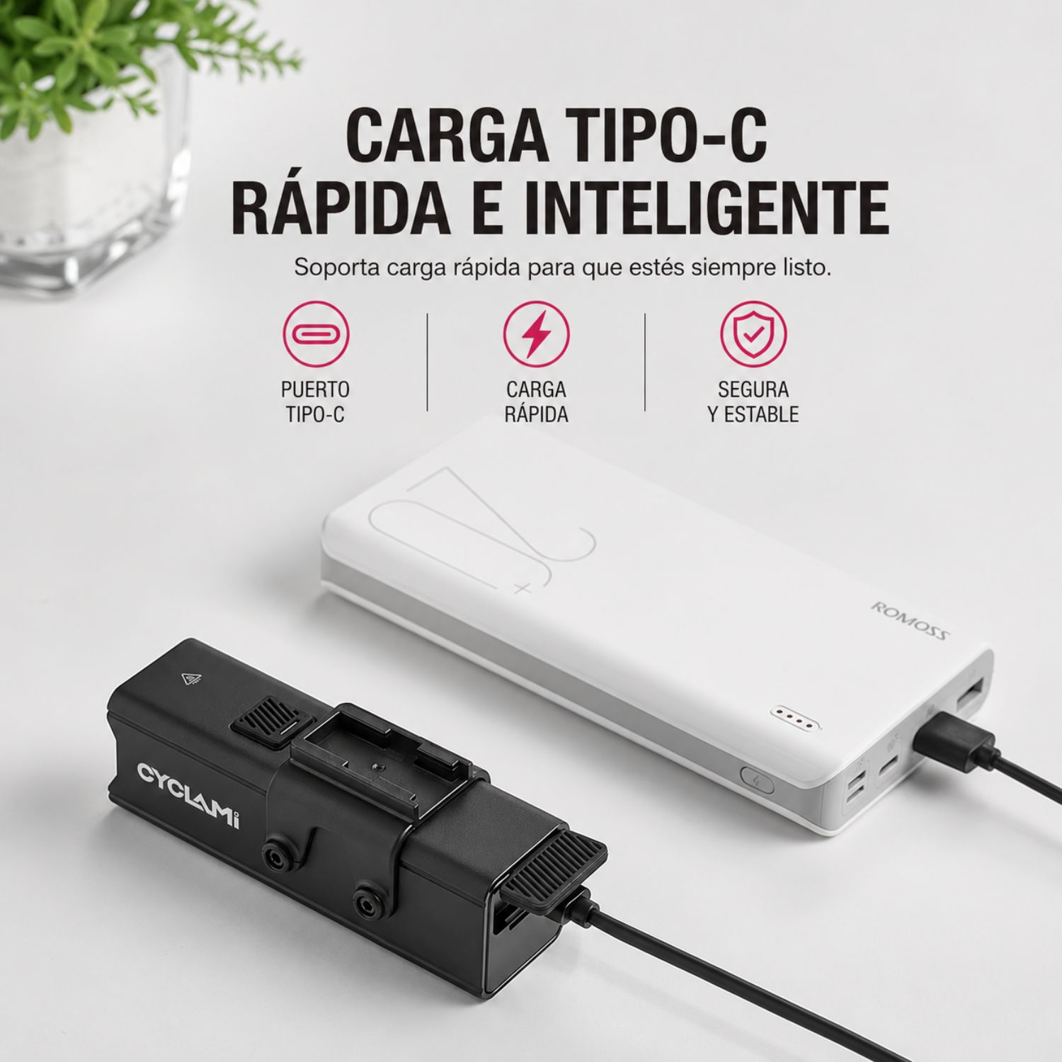 LUZ DELANTERA PARA BICICLETA LED RECARGABLE USB TIPO C 1000 LÚMENES IPX6 SOPORTE GIRATORIO 360° - 7