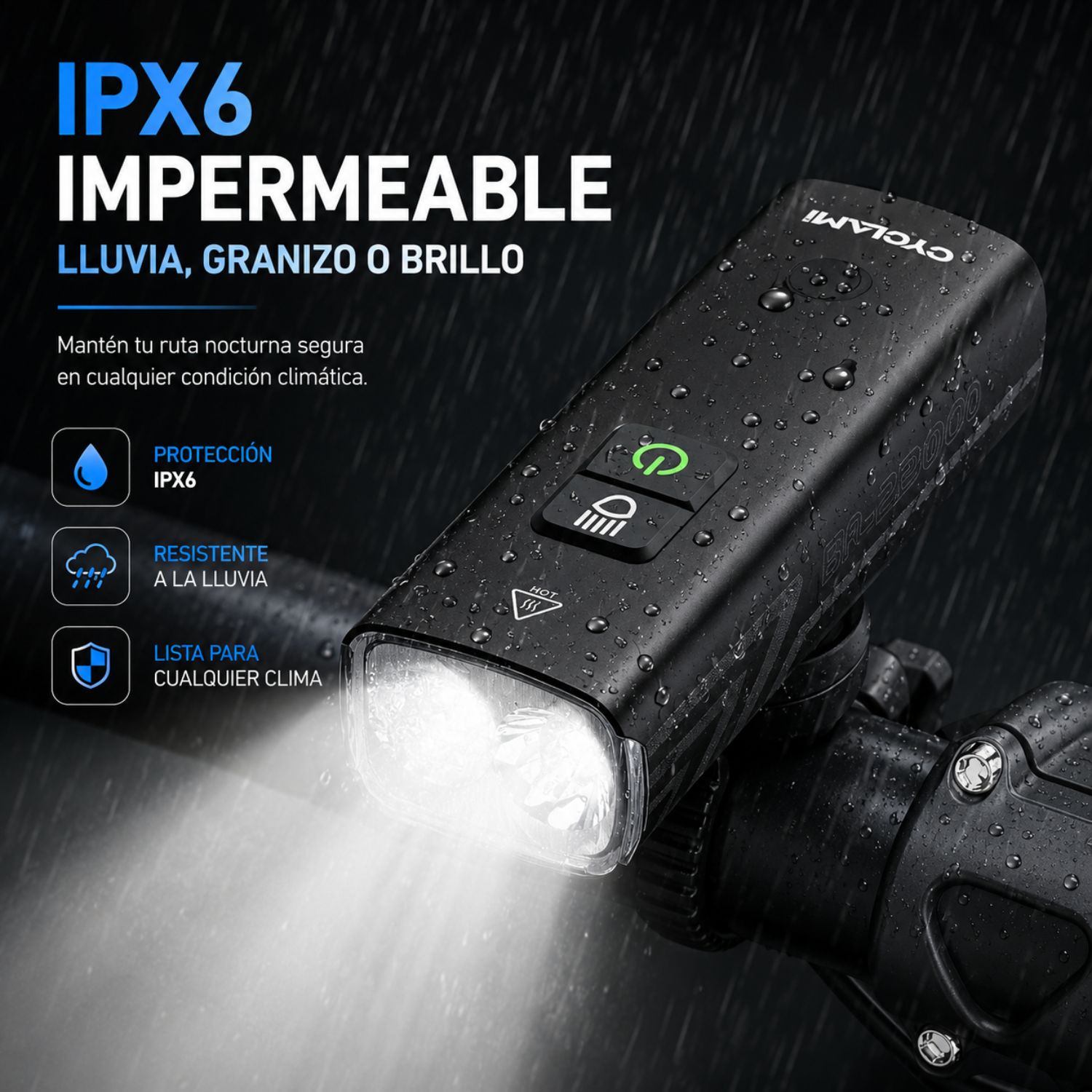 LINTERNA DELANTERA PARA BICICLETA LED 2000 LÚMENES RECARGABLE USB TIPO C IPX6 5 MODOS - 5