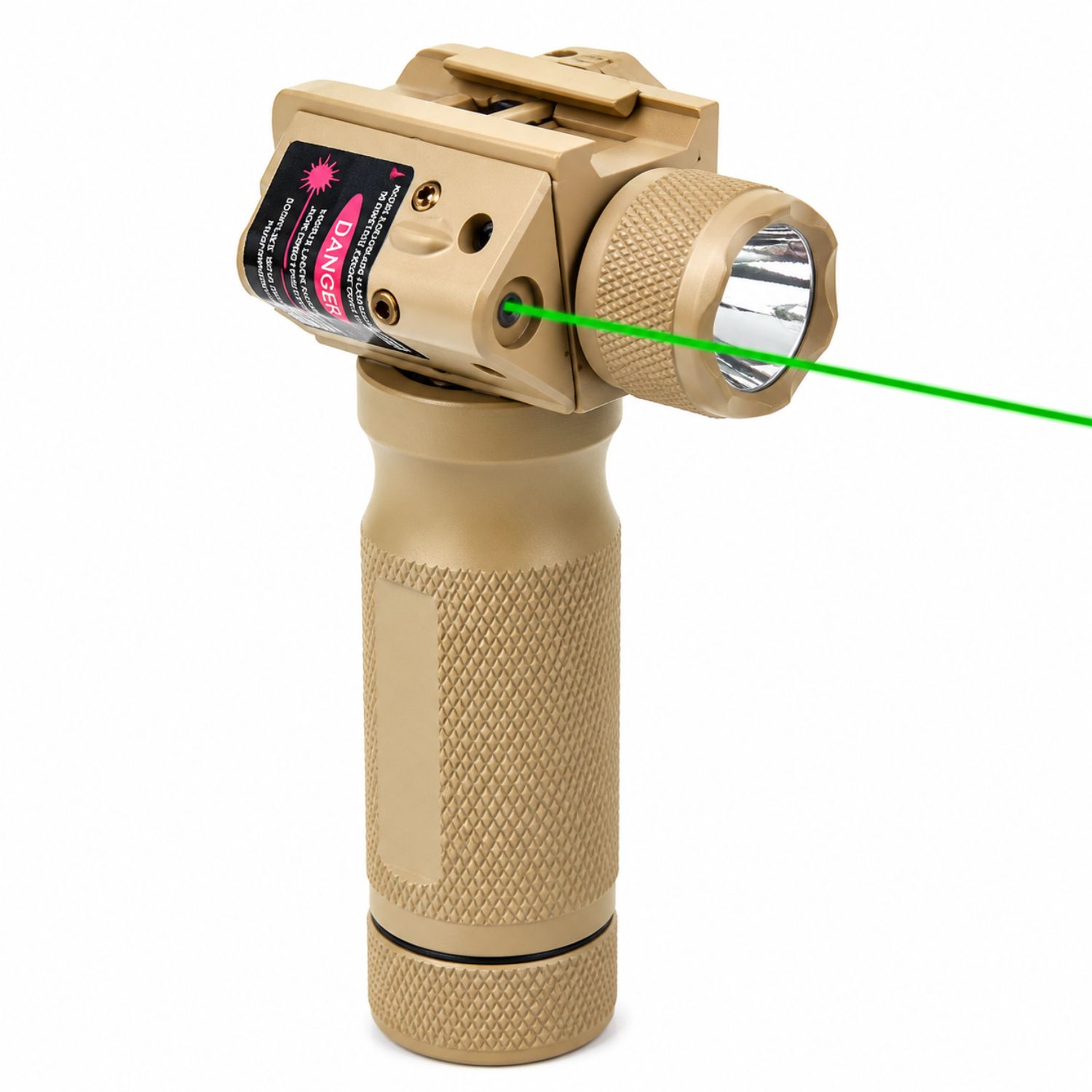 EMPUÑADURA VERTICAL TÁCTICA DE ALUMINIO 6061-T6 CON LINTERNA LED CREE Q5 250 LÚMENES Y LÁSER VERDE PARA RIEL PICATINNY - 1