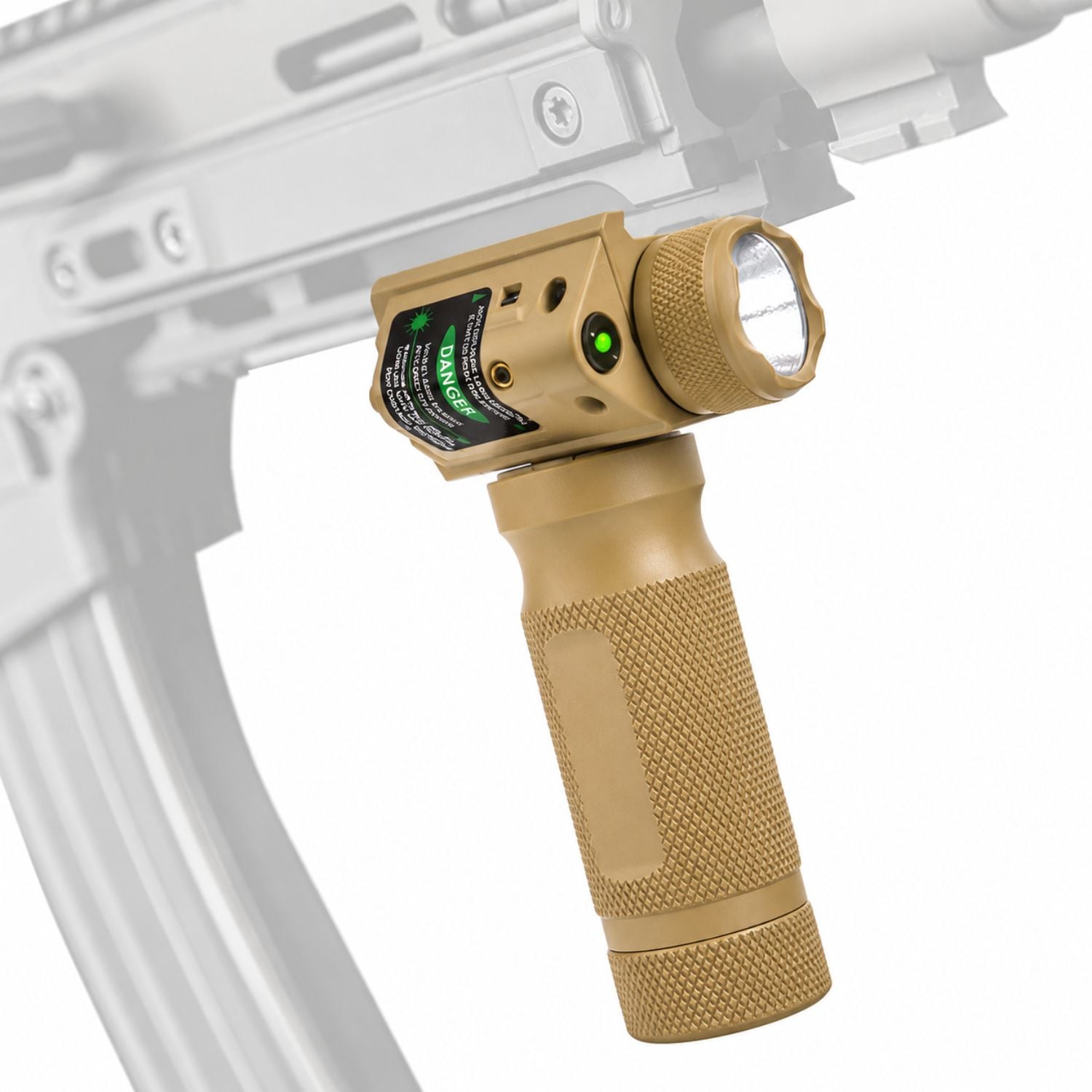 EMPUÑADURA VERTICAL TÁCTICA DE ALUMINIO 6061-T6 CON LINTERNA LED CREE Q5 250 LÚMENES Y LÁSER VERDE PARA RIEL PICATINNY - 4