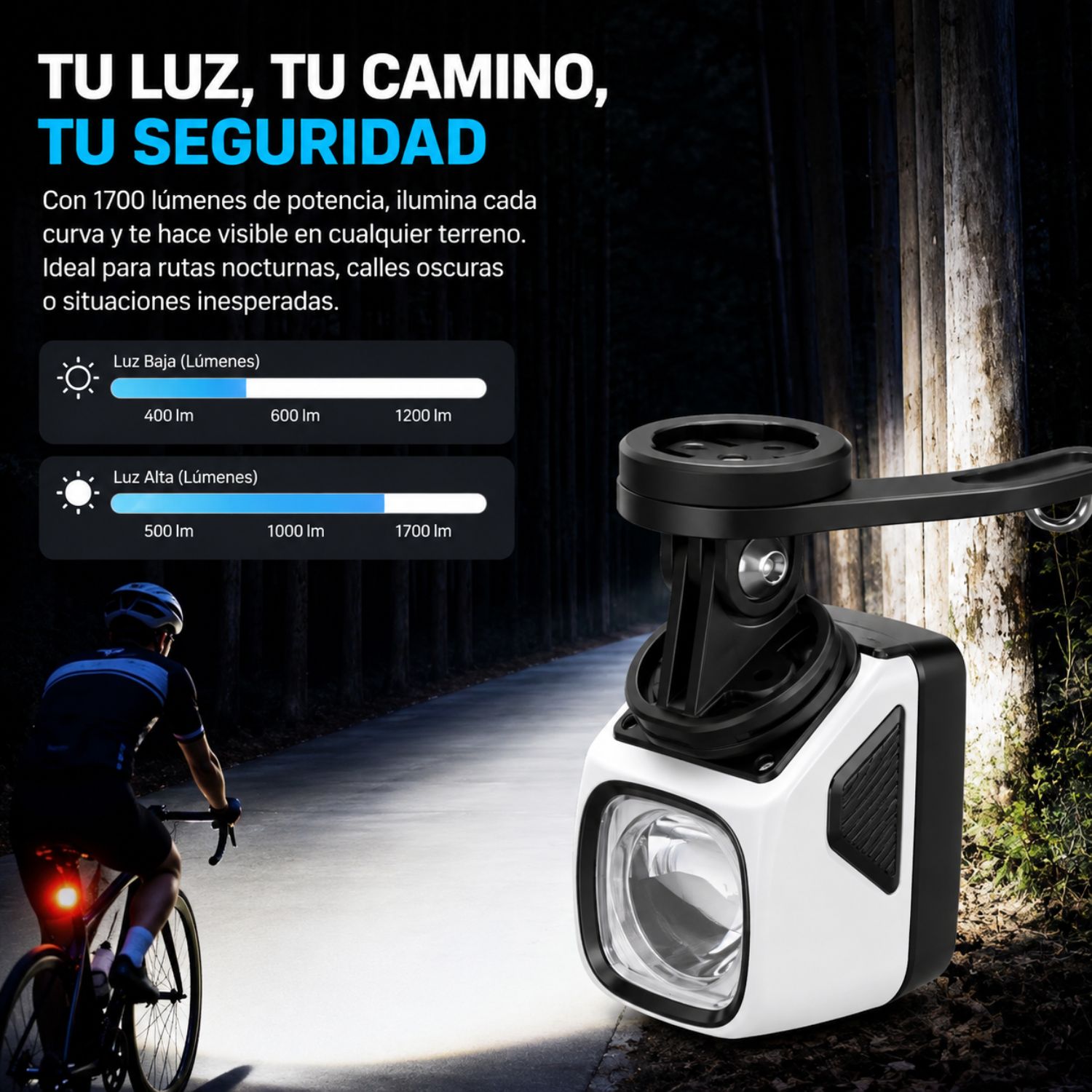 Luz Delantera Bicicleta 1700 Lúmenes USB C Antideslumbrante IPX6 - 3