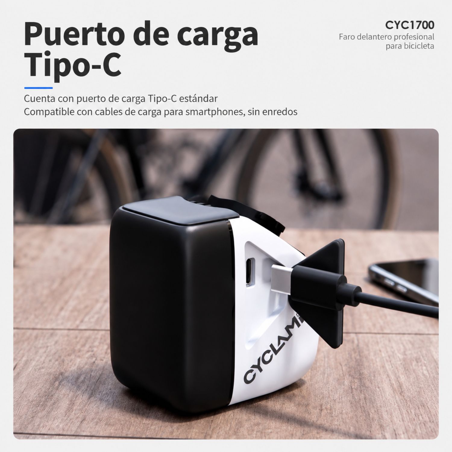 Luz Delantera Bicicleta 1700 Lúmenes USB C Antideslumbrante IPX6 - 8
