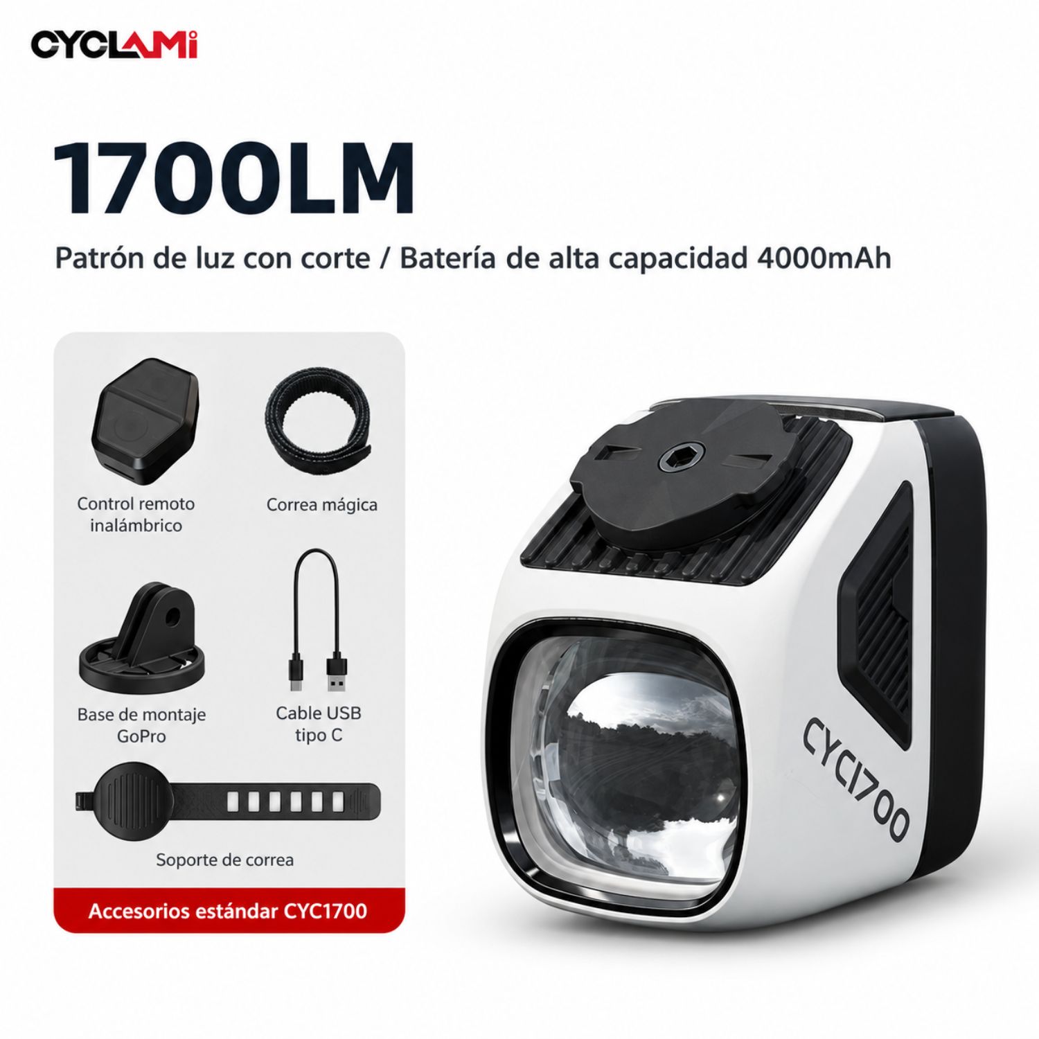 Luz Delantera Bicicleta 1700 Lúmenes USB C Antideslumbrante IPX6 - 9