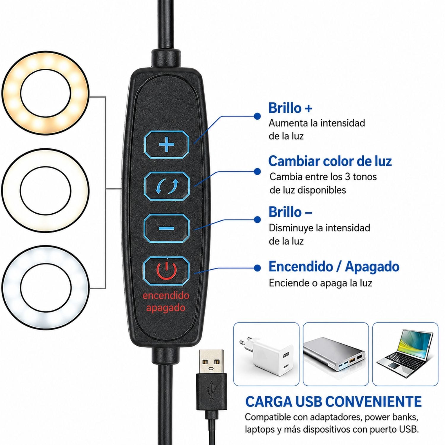 LÁMPARA LUPA LED 10X CON LUZ REGULABLE BRAZO ARTICULADO Y PINZA PARA MESA USB 7.5W - 4