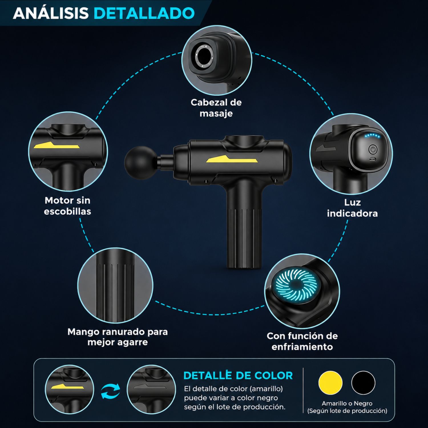 PISTOLA DE MASAJE MUSCULAR 6 CABEZAS 55W ALIVIO Y RECUPERACIÓN PARA CUELLO ESPALDA Y PIERNAS - 5