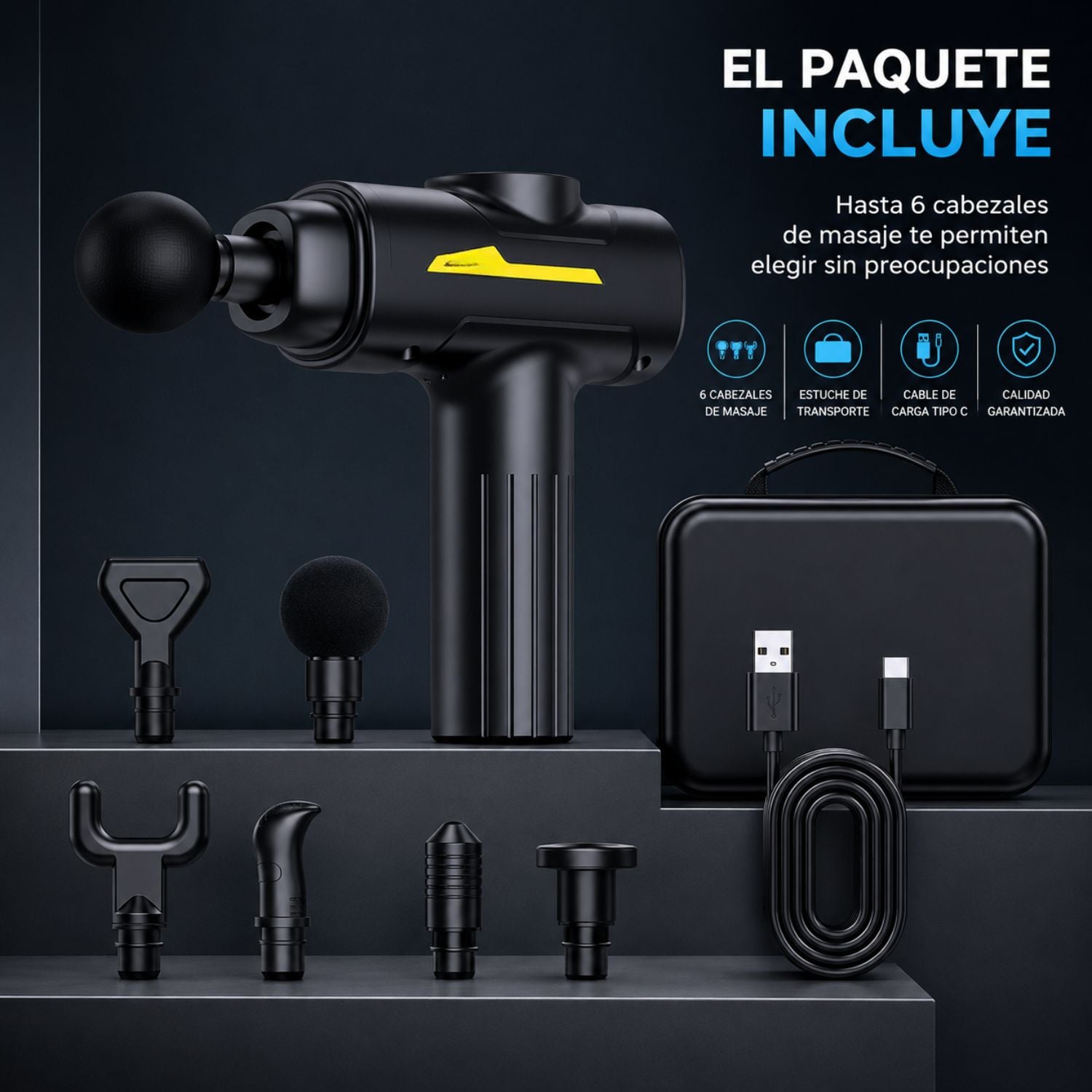 PISTOLA DE MASAJE MUSCULAR 6 CABEZAS 55W ALIVIO Y RECUPERACIÓN PARA CUELLO ESPALDA Y PIERNAS - 7