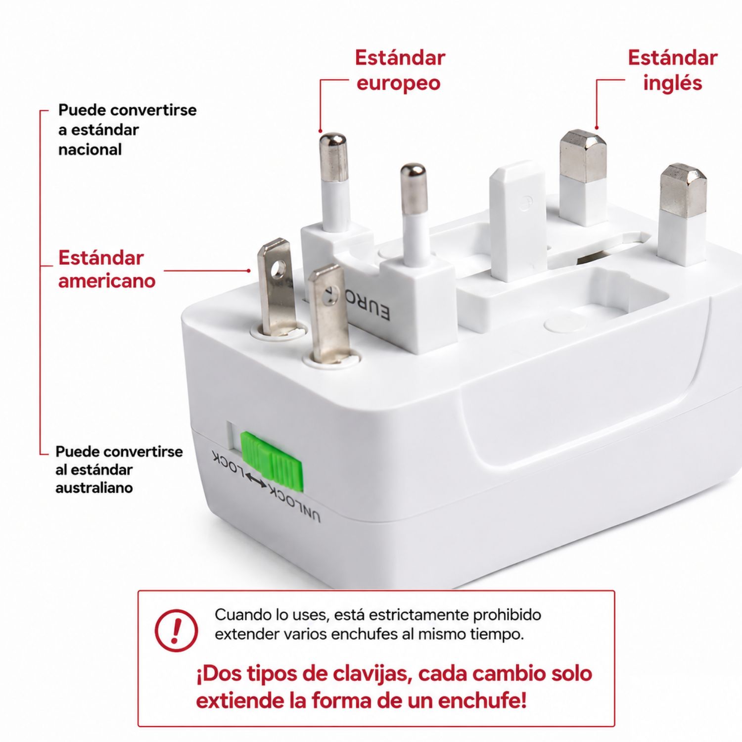 ADAPTADOR UNIVERSAL ENCHUFE INTERNACIONAL DE VIAJE 110V-240V + 2 USB - 7