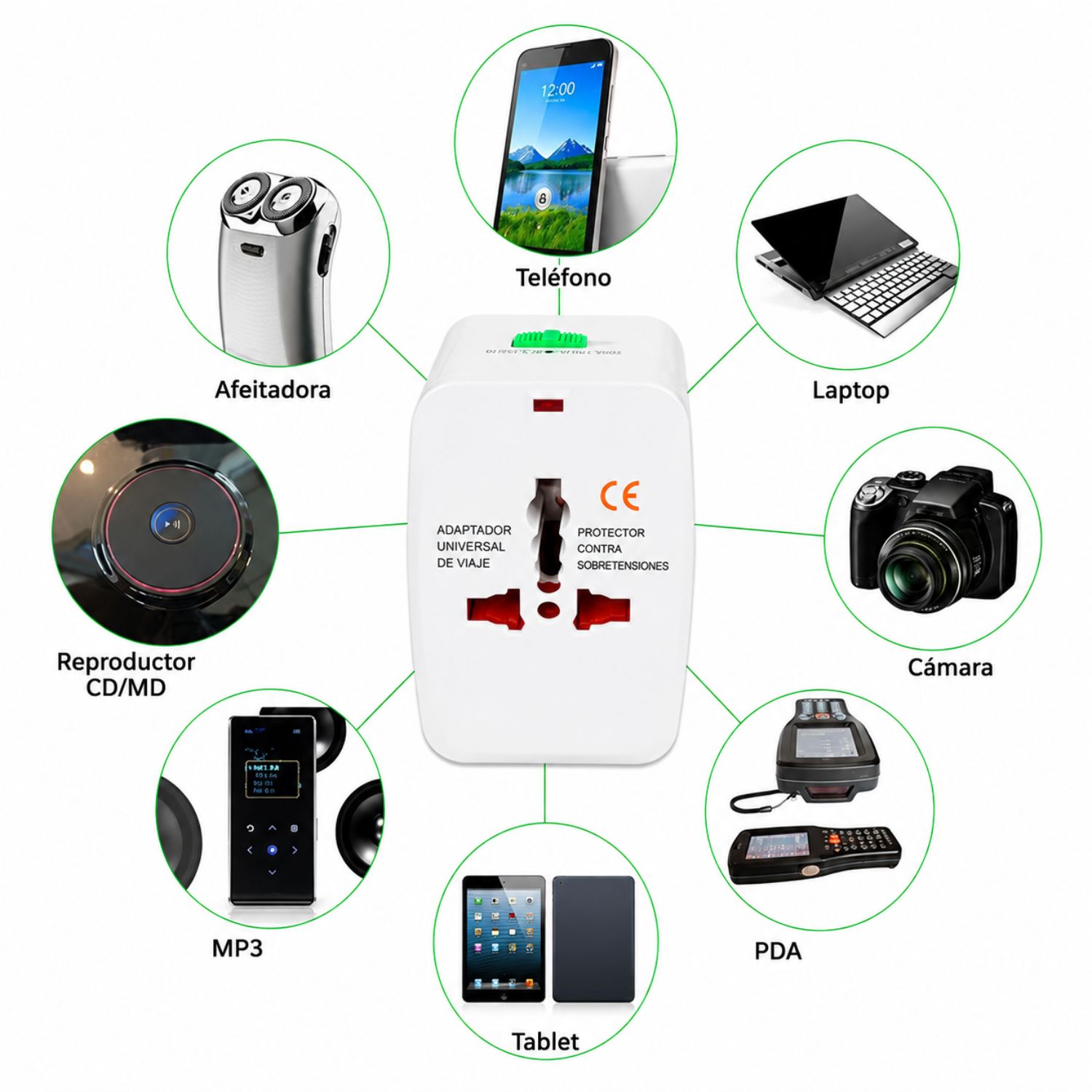 ADAPTADOR UNIVERSAL ENCHUFE INTERNACIONAL DE VIAJE 110V-240V + 2 USB - 8