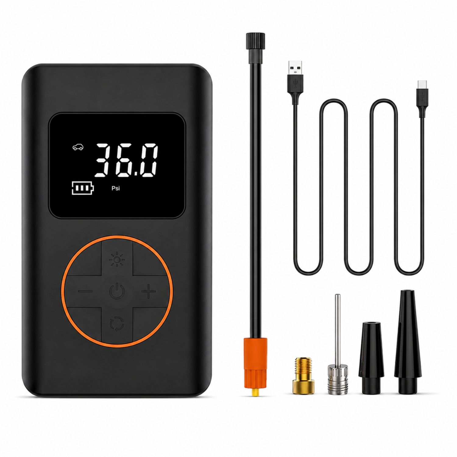 COMPRESOR DE AIRE E INFLADOR DE LLANTAS PORTÁTIL 150 PSI RECARGABLE DIGITAL 50W PARA AUTO MOTO BICICLETA - 1