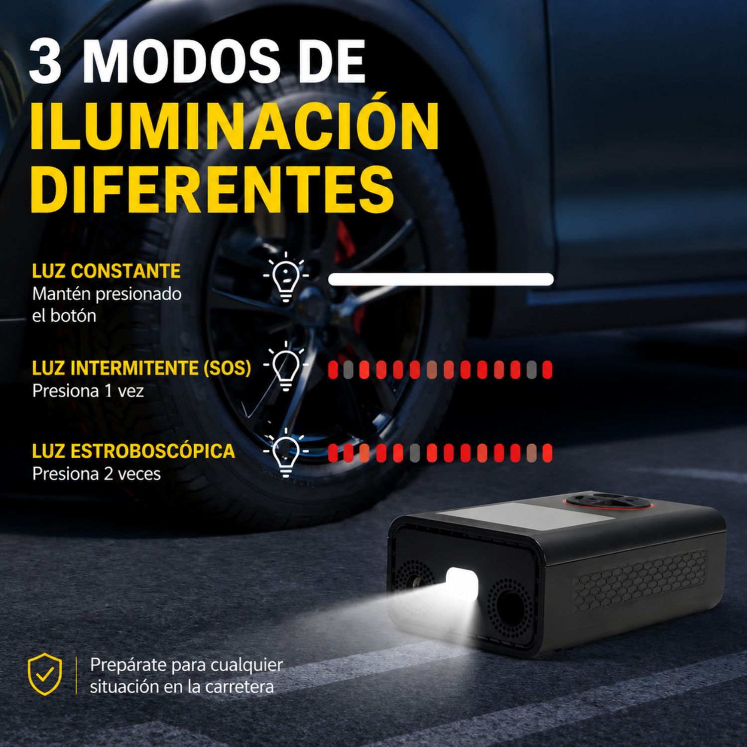 COMPRESOR DE AIRE E INFLADOR DE LLANTAS PORTÁTIL 150 PSI RECARGABLE DIGITAL 50W PARA AUTO MOTO BICICLETA - 6