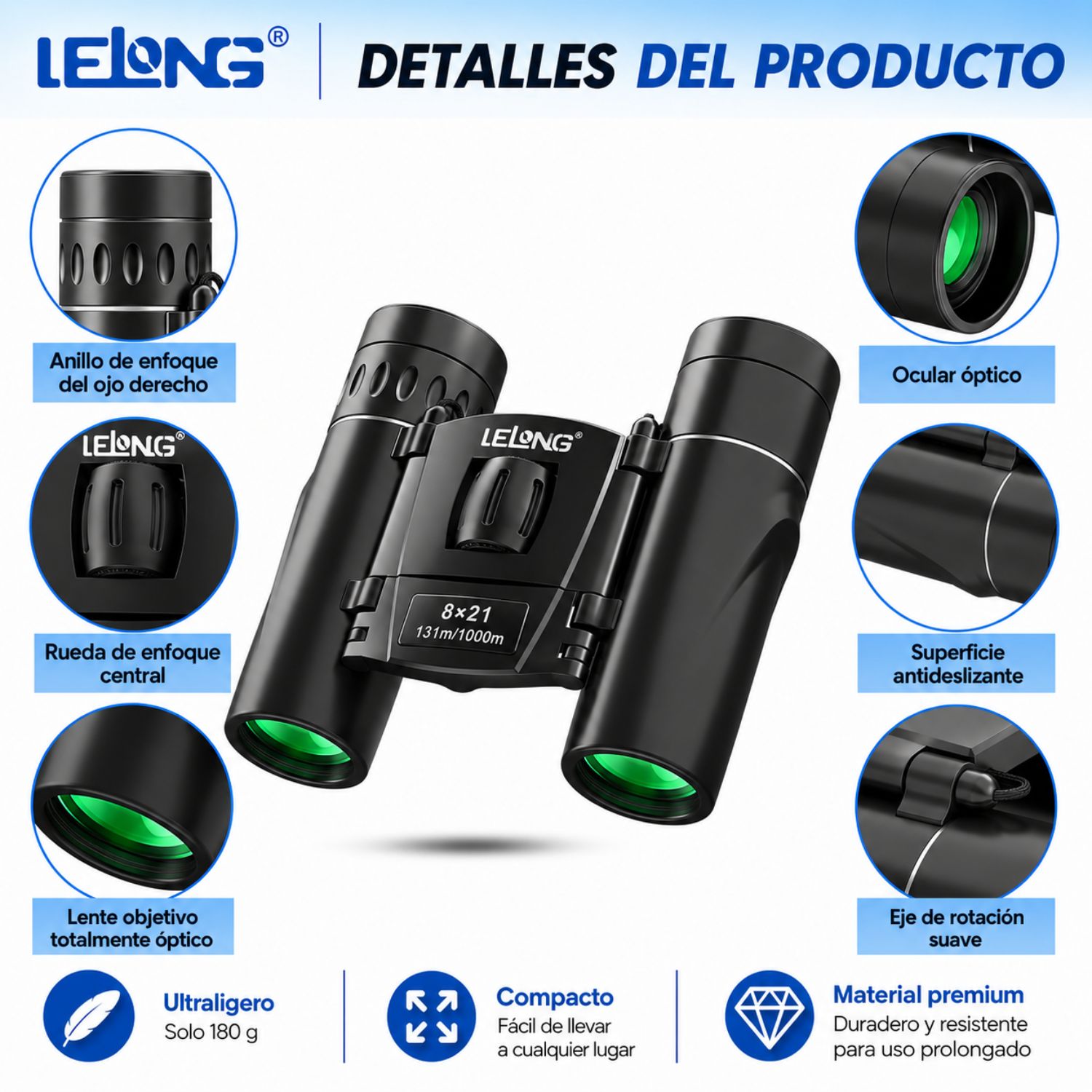 BINOCULARES 8X21 LARGO ALCANCE 1000M COMPACTOS PLEGABLES PARA VIAJES - 2