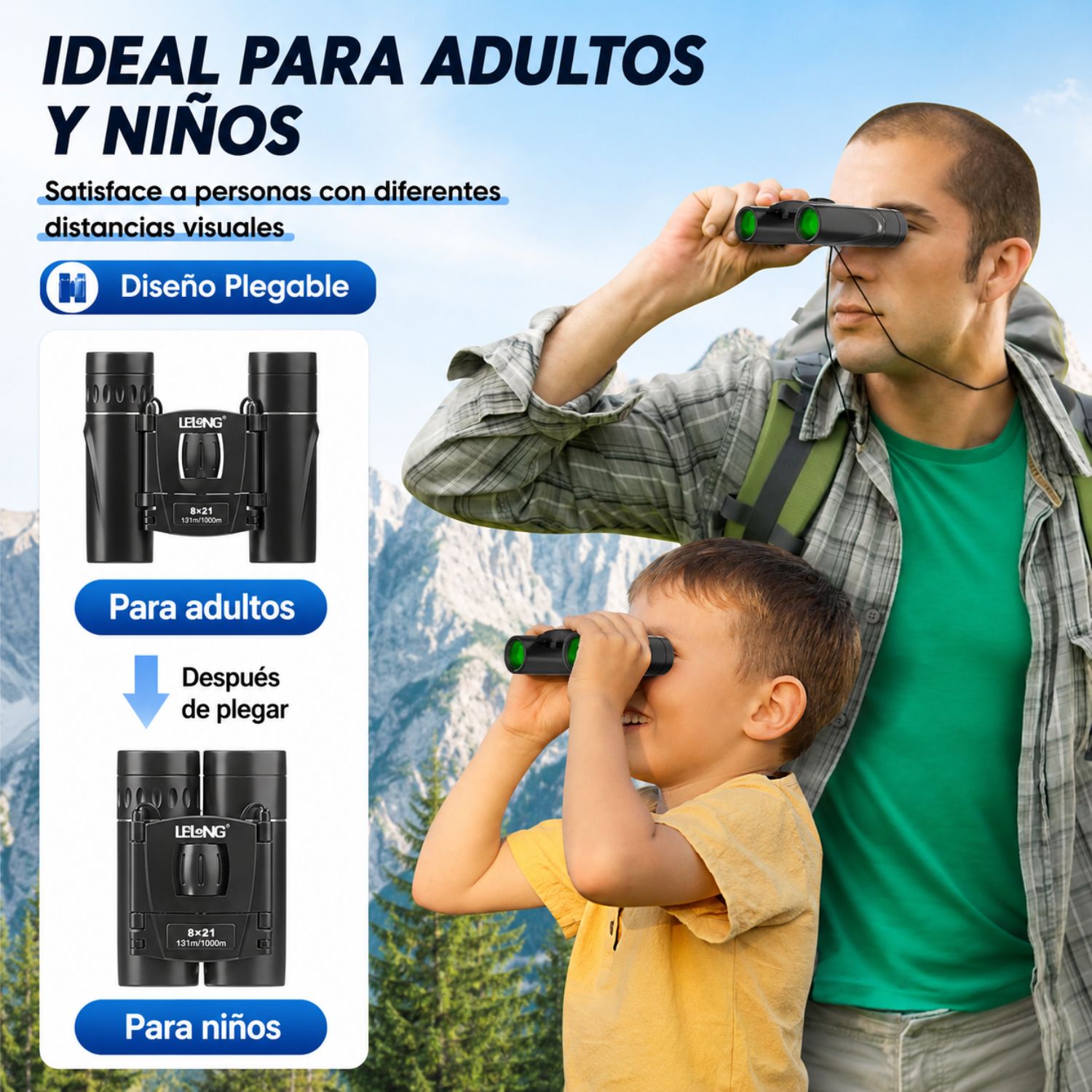BINOCULARES 8X21 LARGO ALCANCE 1000M COMPACTOS PLEGABLES PARA VIAJES - 3