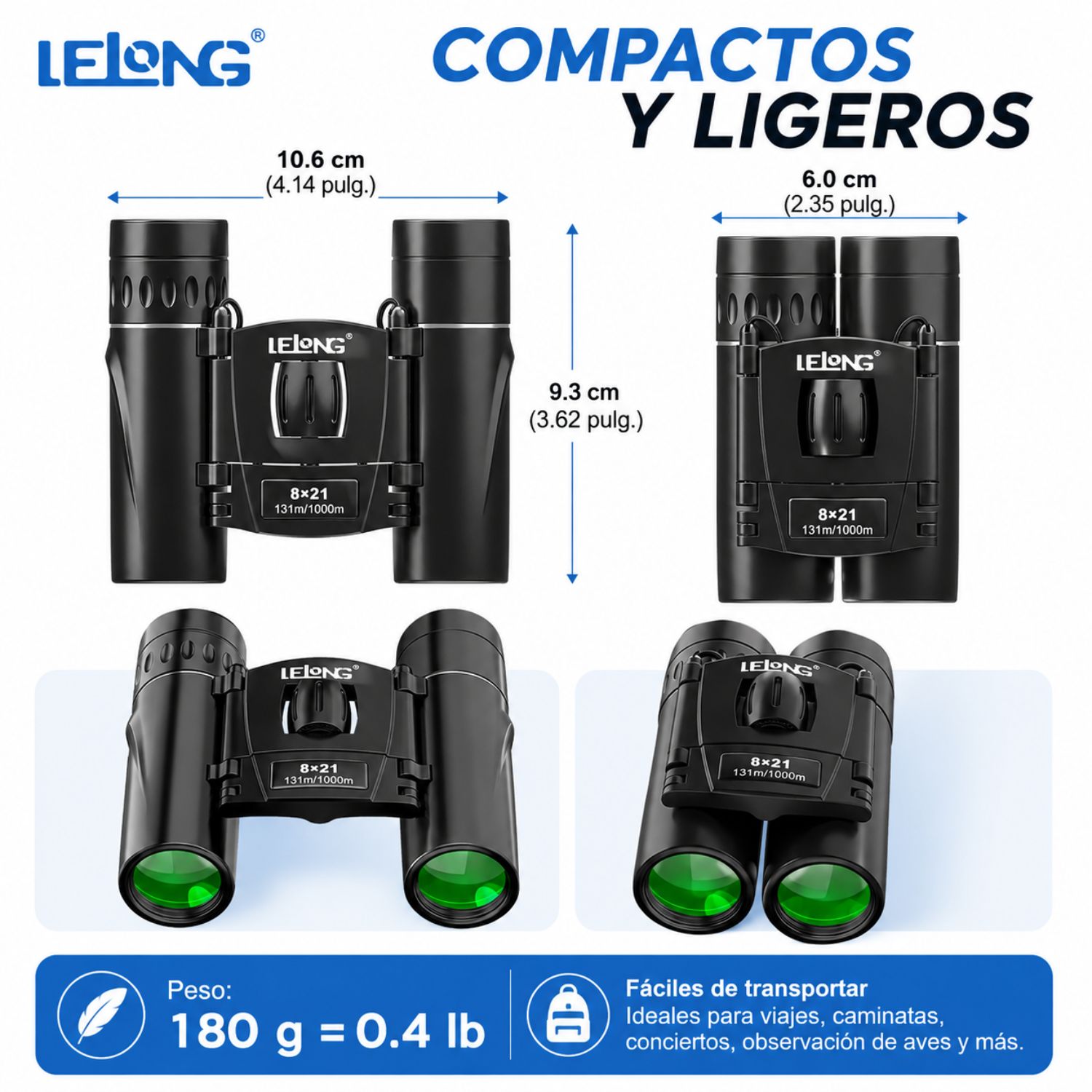 BINOCULARES 8X21 LARGO ALCANCE 1000M COMPACTOS PLEGABLES PARA VIAJES - 7