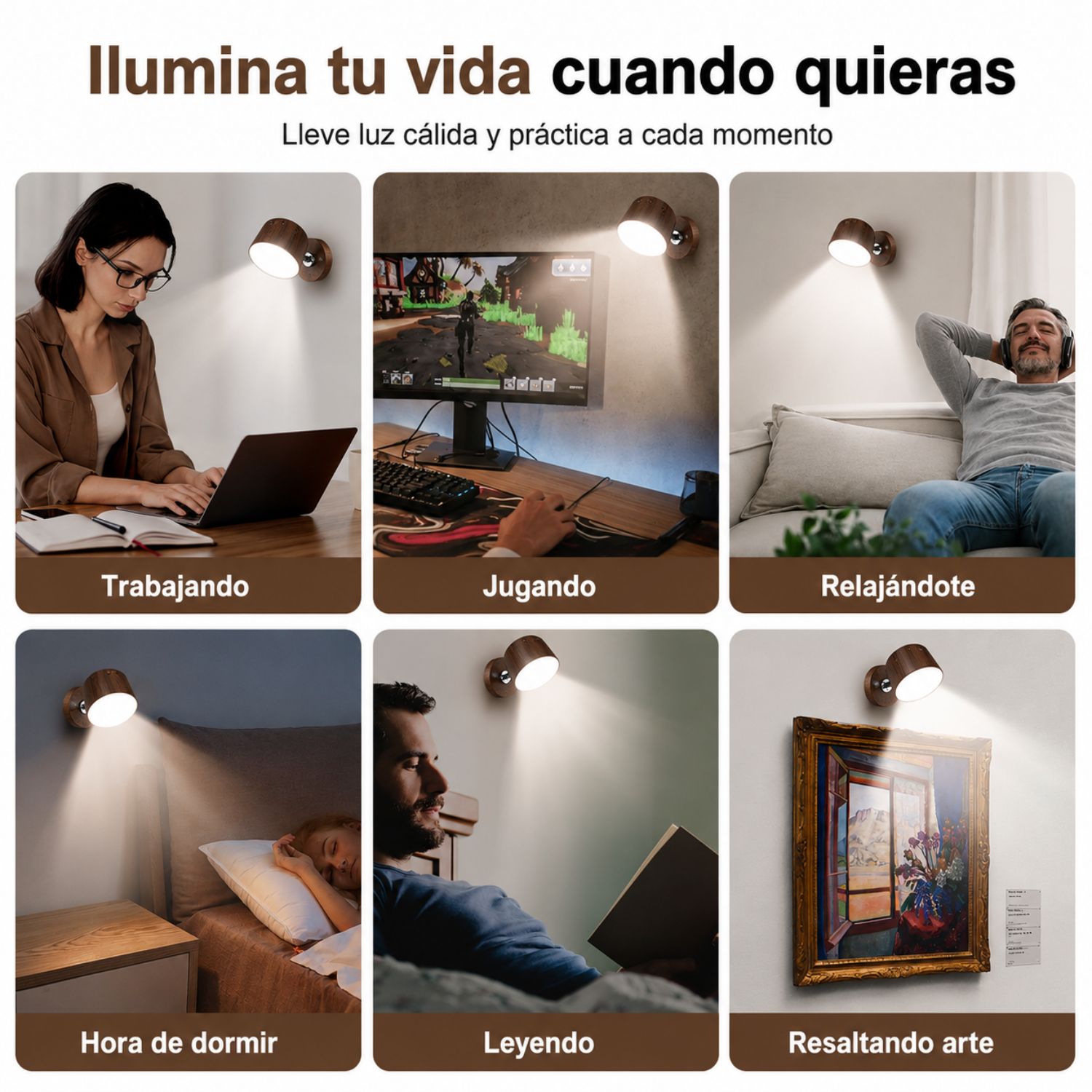 PACK 2 LÁMPARAS DE PARED LED RECARGABLES MAGNÉTICAS 360° USB-C TÁCTILES - 8