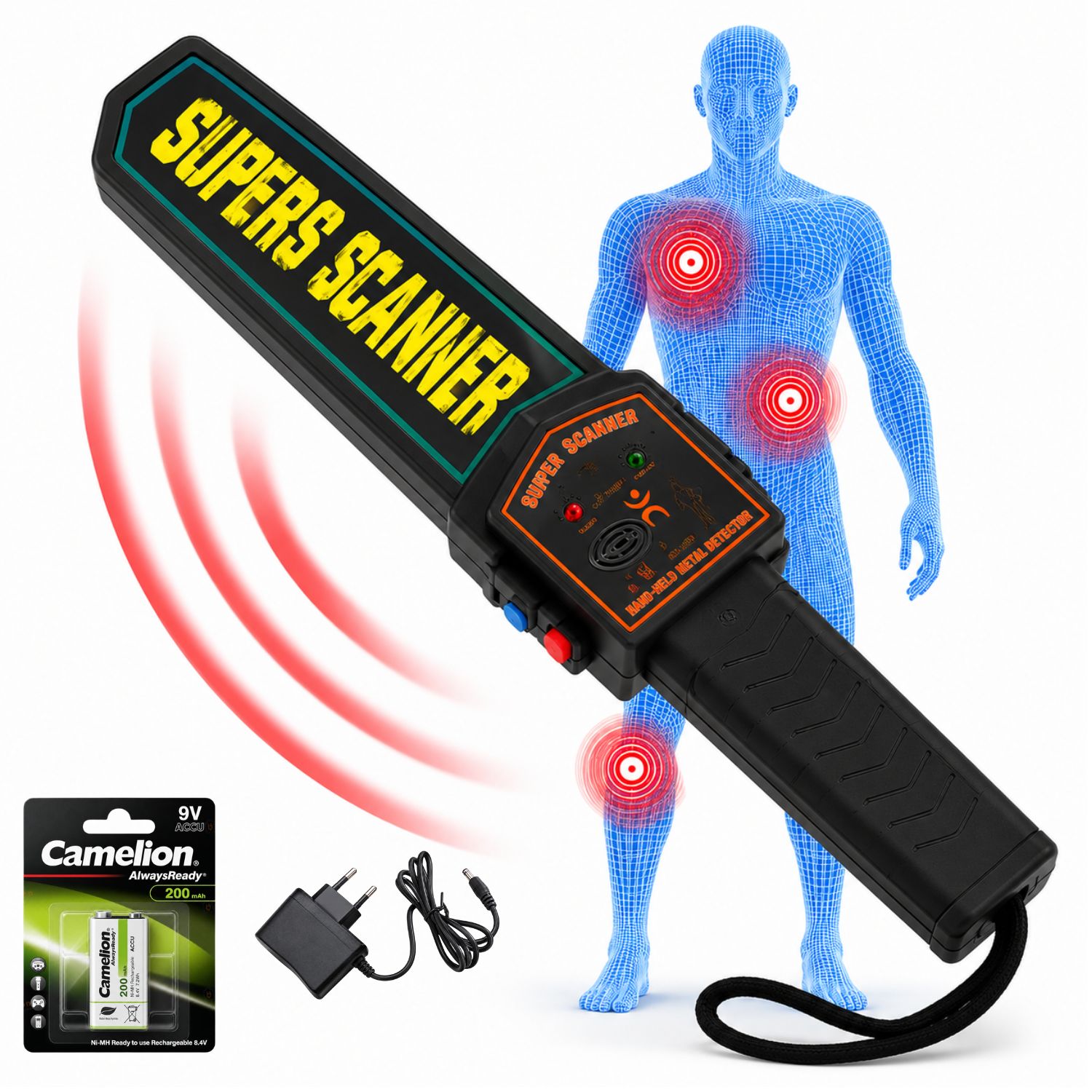 Detector de Metales Portátil Recargable - Escáner Corporal para Control de Acceso - 1