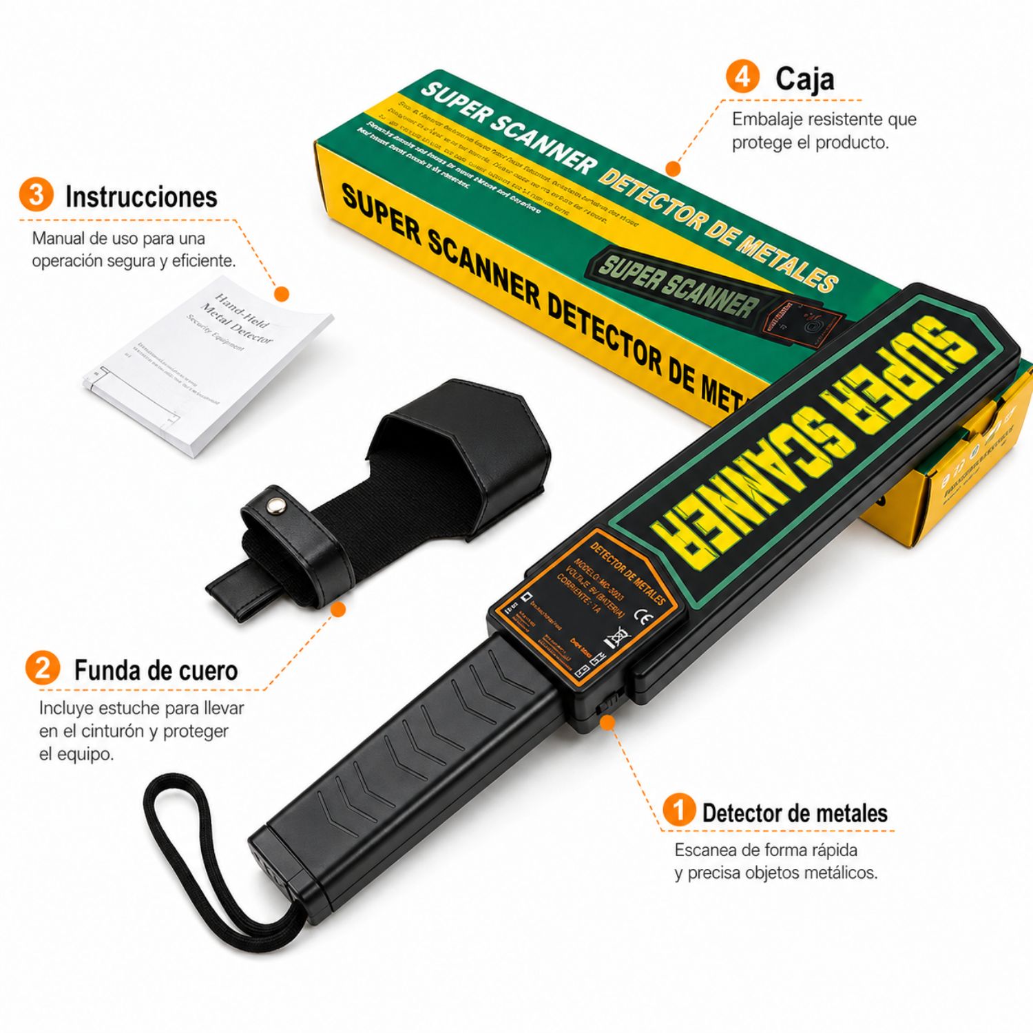 Detector de Metales Portátil Recargable - Escáner Corporal para Control de Acceso - 3