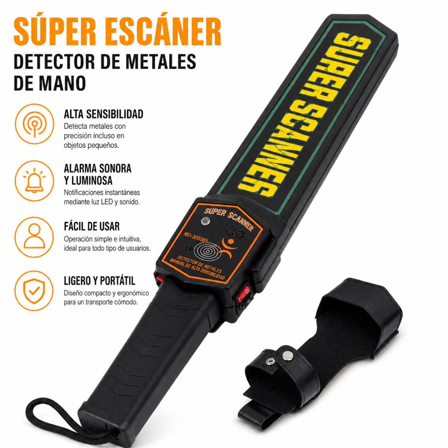 Detector de Metales Portátil Recargable - Escáner Corporal para Control de Acceso - 4