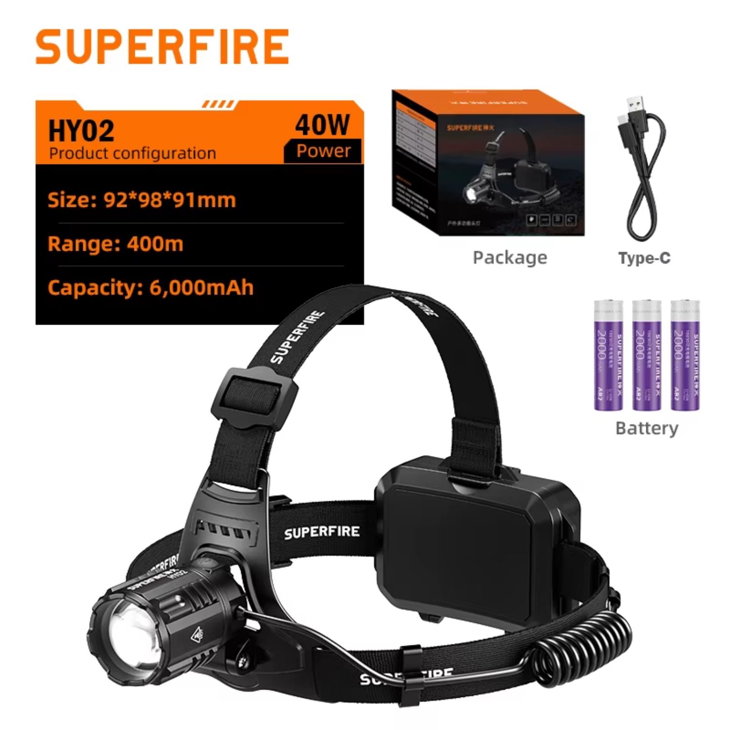 LINTERNA LED FRONTAL ALTA POTENCIA CON SENSOR Y ZOOM - 8