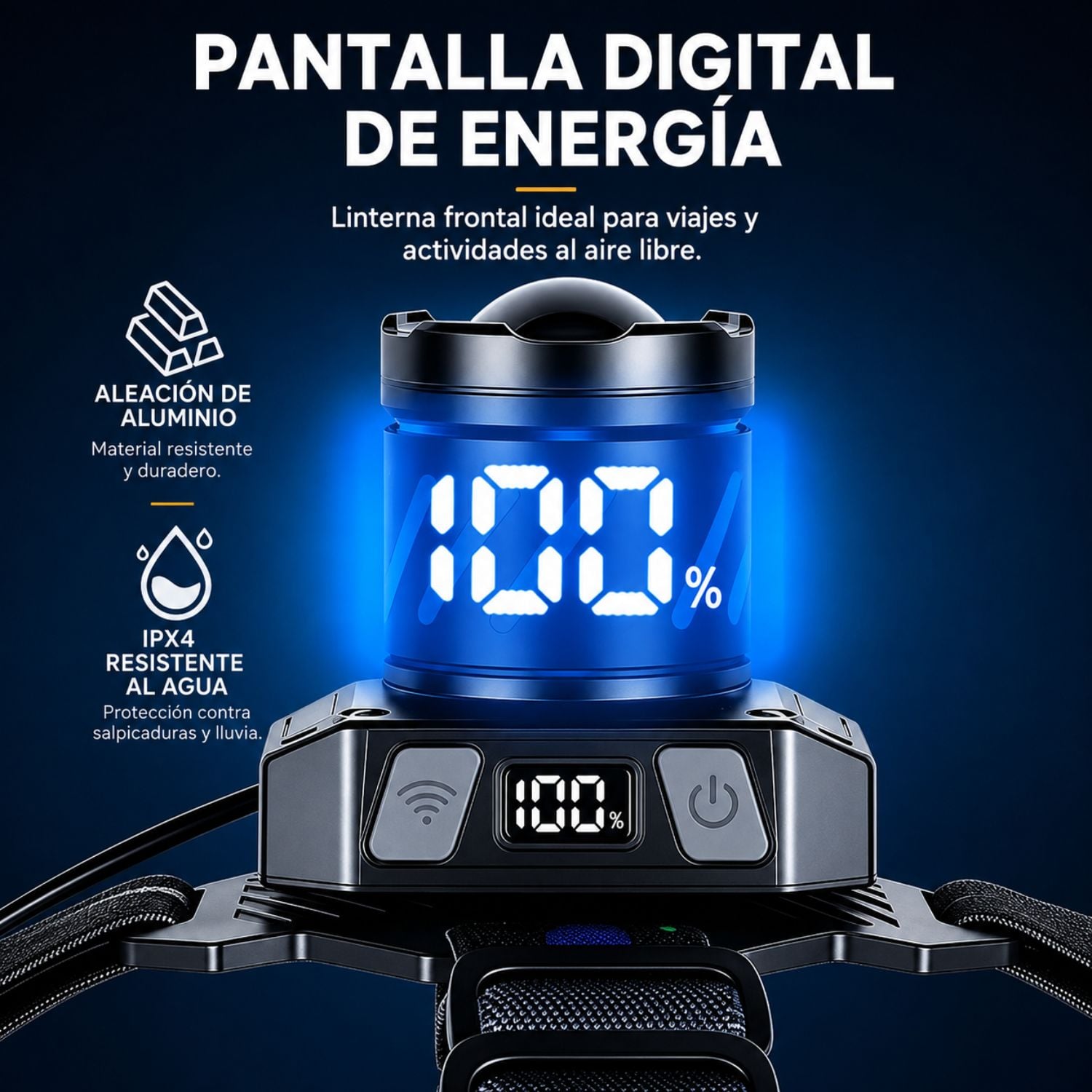 LINTERNA FRONTAL RECARGABLE LED 10W CON SENSOR ZOOM 3 BATERÍAS 18650 Y POWER BANK - 3