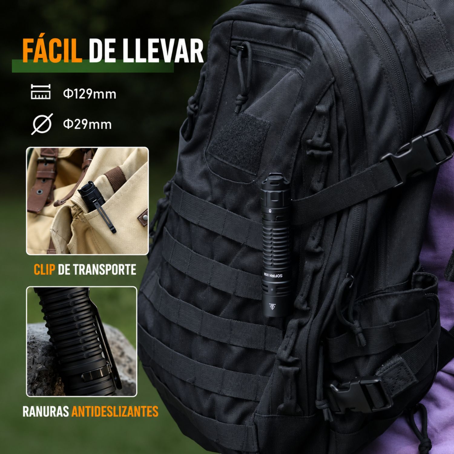 LINTERNA TÁCTICA LED RECARGABLE 2800 LÚMENES USB-C - 7