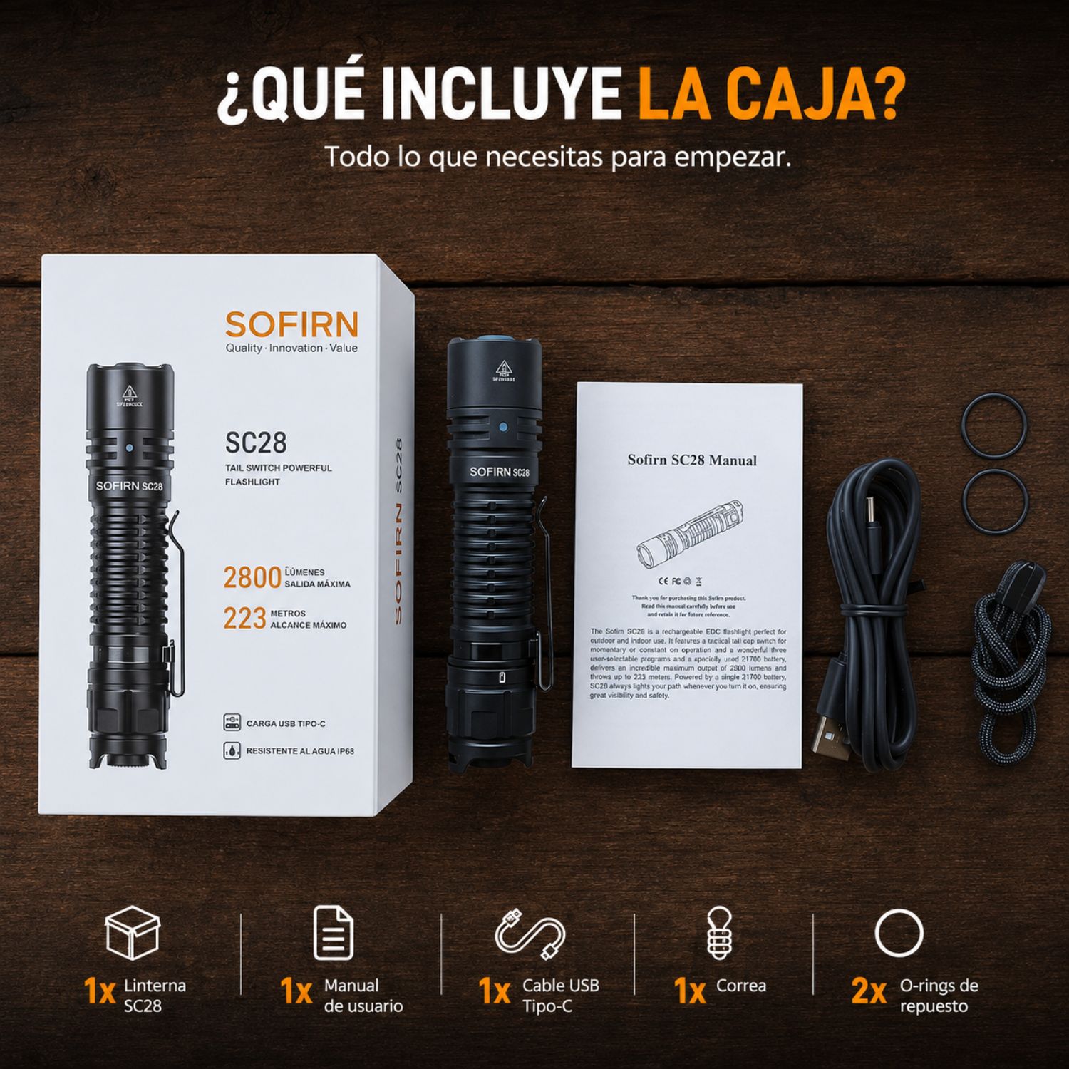 LINTERNA TÁCTICA LED RECARGABLE 2800 LÚMENES USB-C - 8