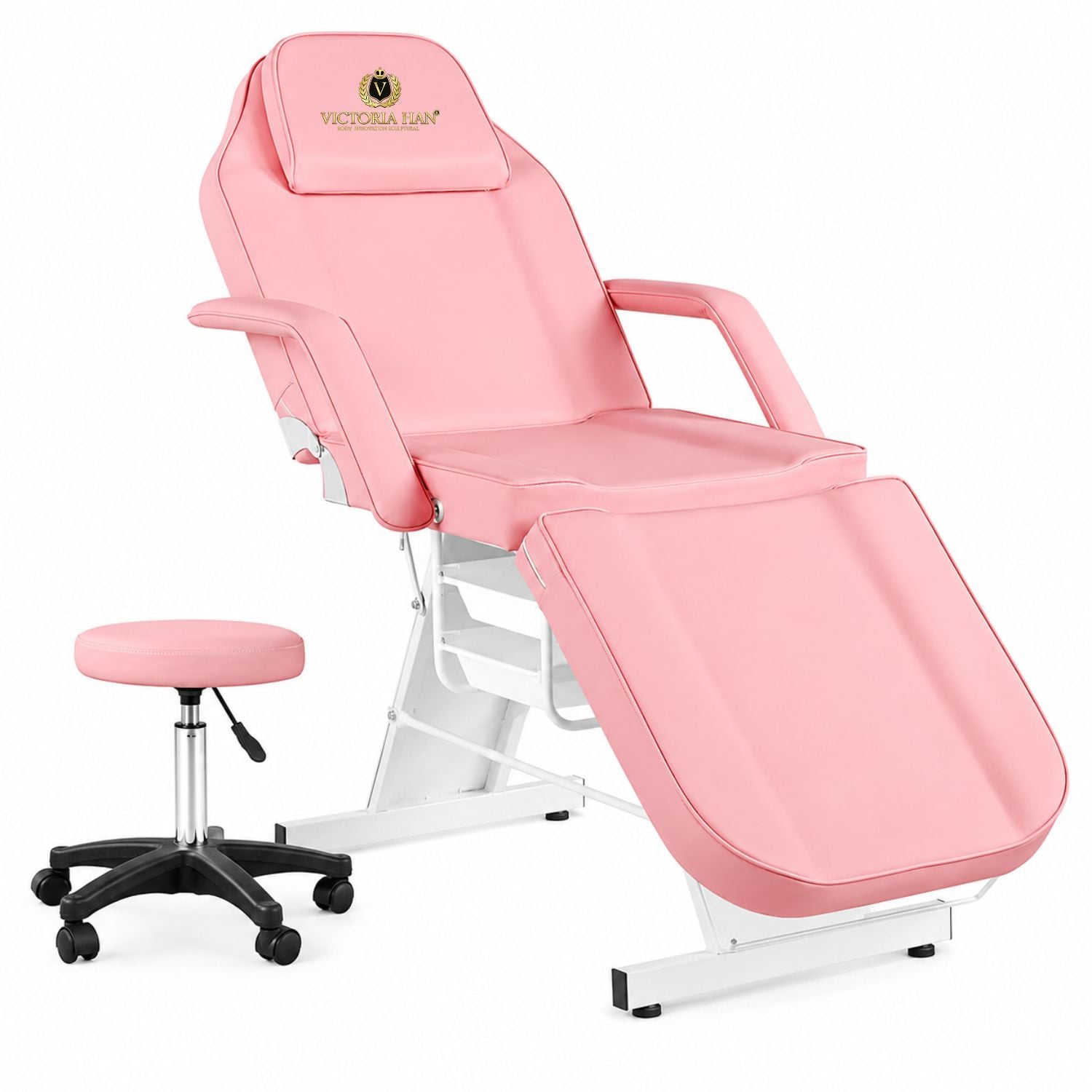 CAMILLA ESTÉTICA RECLINABLE PROFESIONAL CON BANCO PARA SPA, TATUAJES, FACIAL Y MASAJE ROSA - 1
