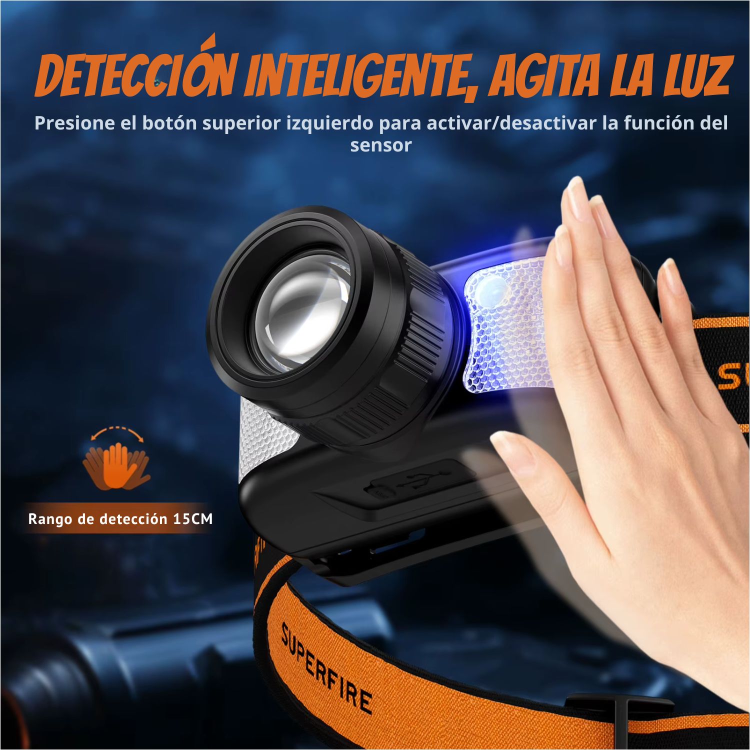 LINTERNA DE CABEZA HL91 SUPERFIRE RECARGABLE SENSOR Y ZOOM - 2