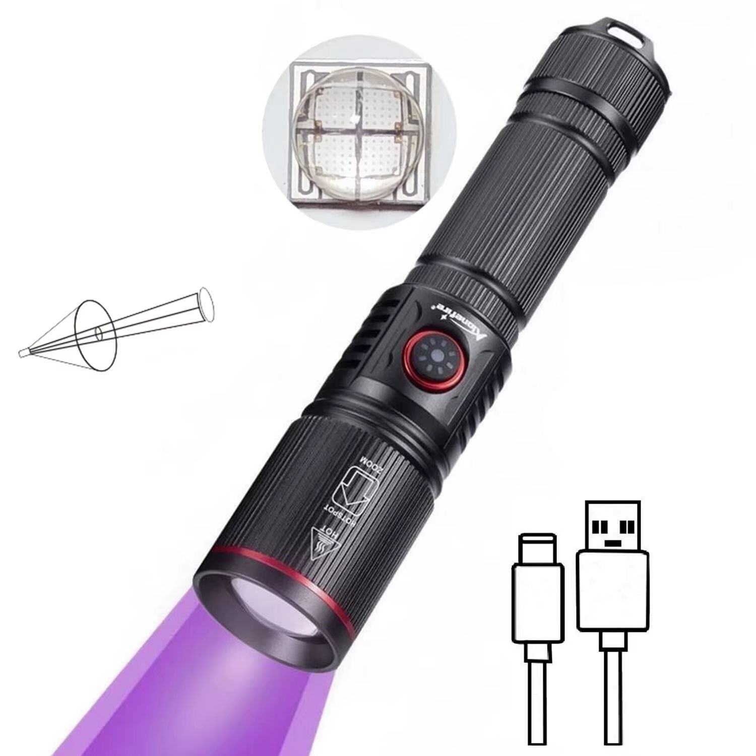 LINTERNA ULTRAVIOLETA 365NM PROFESIONAL PARA DETECCIÓN DE MANCHAS, BILLETES Y PASAPORTES SV96 - 1