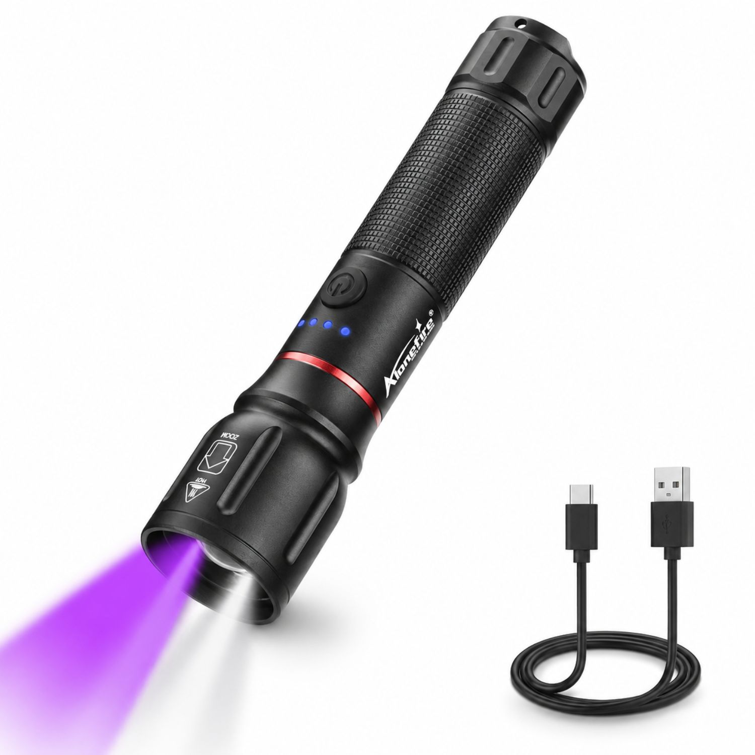 LINTERNA UV PROFESIONAL 365NM RECARGABLE 10W CON ZOOM PARA DETECTAR BILLETES MANCHAS Y FLUIDOS - 1