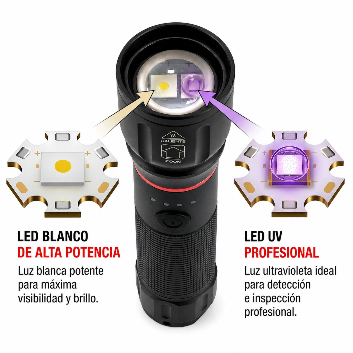 LINTERNA UV PROFESIONAL 365NM RECARGABLE 10W CON ZOOM PARA DETECTAR BILLETES MANCHAS Y FLUIDOS - 2