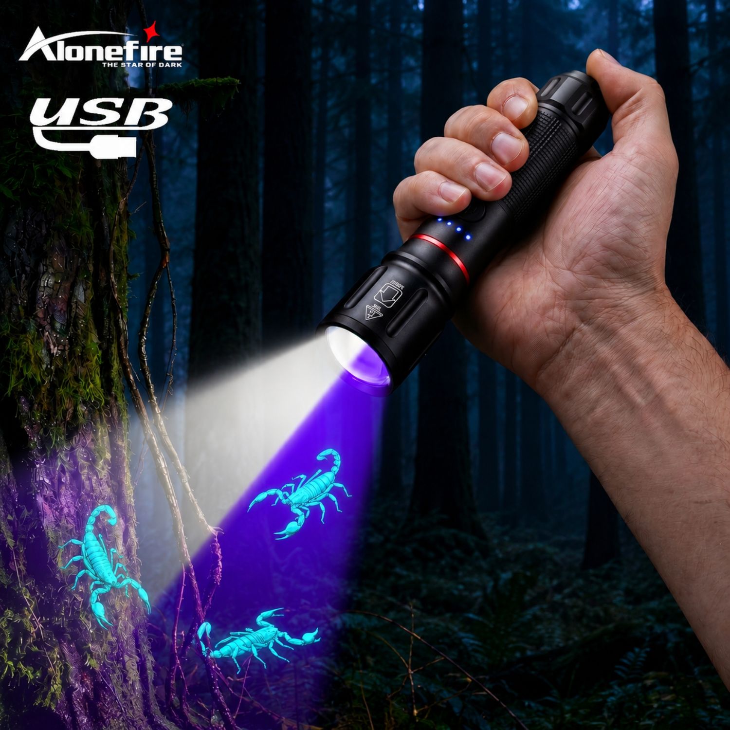 LINTERNA UV PROFESIONAL 365NM RECARGABLE 10W CON ZOOM PARA DETECTAR BILLETES MANCHAS Y FLUIDOS - 3