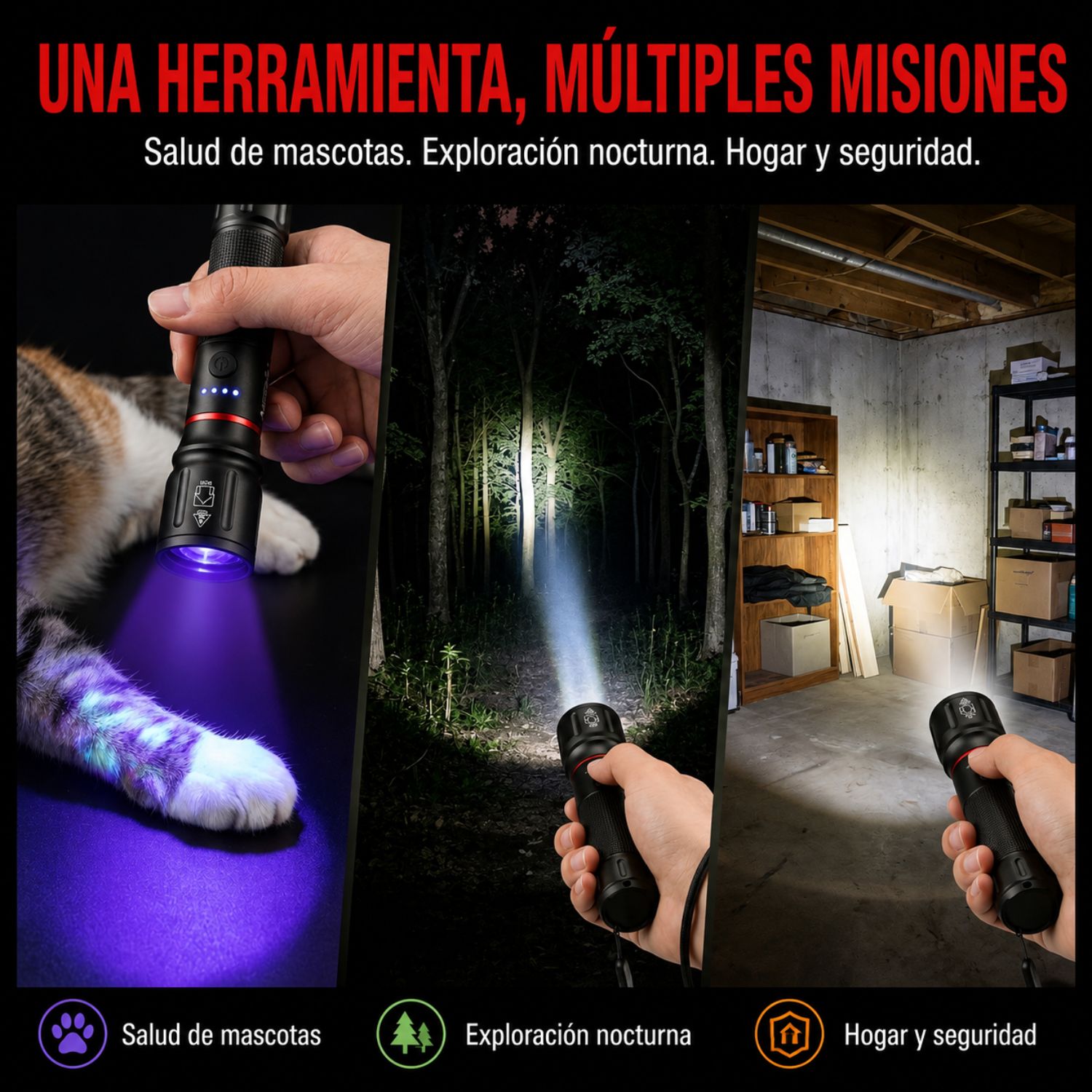 LINTERNA UV PROFESIONAL 365NM RECARGABLE 10W CON ZOOM PARA DETECTAR BILLETES MANCHAS Y FLUIDOS - 6