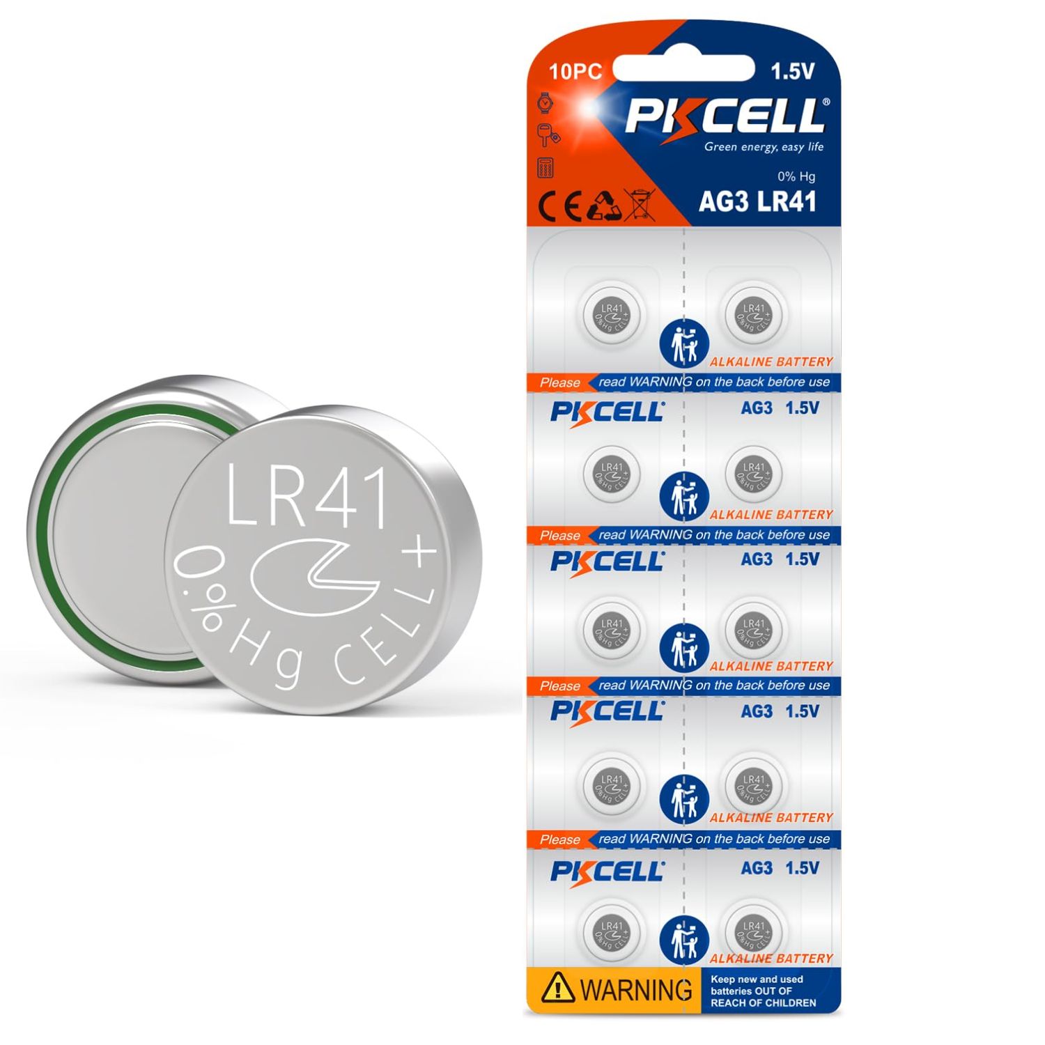 PILAS BOTÓN LR41 AG3 1.5V PACK DE 10 PARA TERMÓMETRO RELOJ JUGUETES Y PUNTERO LÁSER - 1