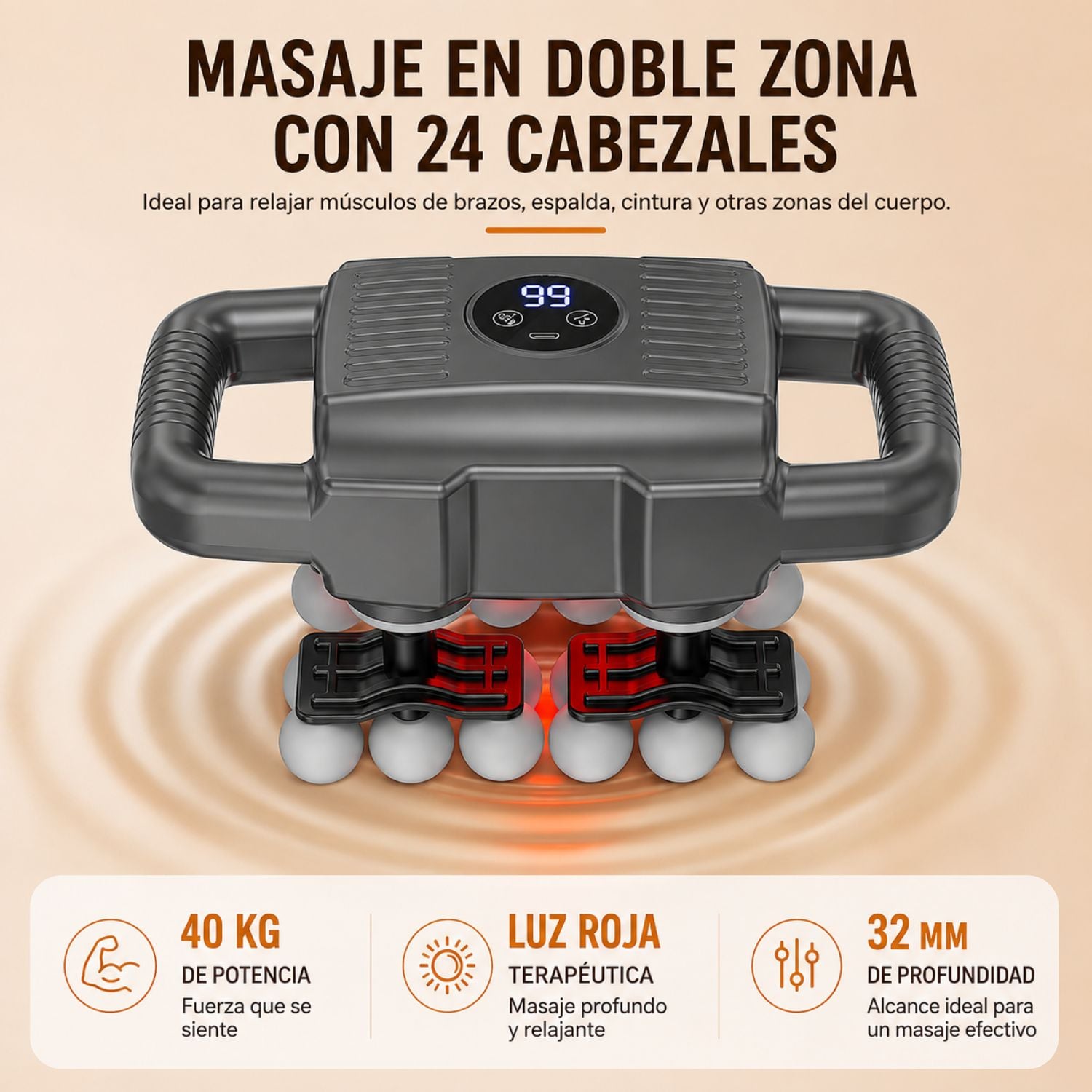 MASAJEADOR CORPORAL ELÉCTRICO RECARGABLE CON 24 CABEZALES, 20 INTENSIDADES Y PANTALLA DIGITAL VICTORIA HAN - 2